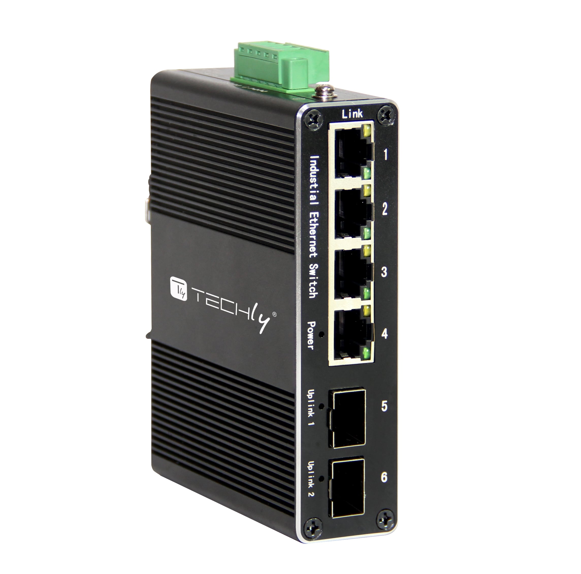 Convertitore Ethernet Industriale Gigabit 4 porte RJ45 a 2 porte SFP Non Gestito - Techly Professional I-SWHUB 1042G