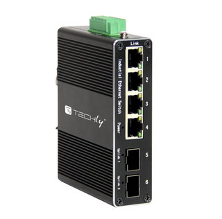 Convertitore Ethernet industriale Gigabit 4 porte RJ45 a 2 porte SFP non gestito - Techly Professional I-SWHUB 1042G