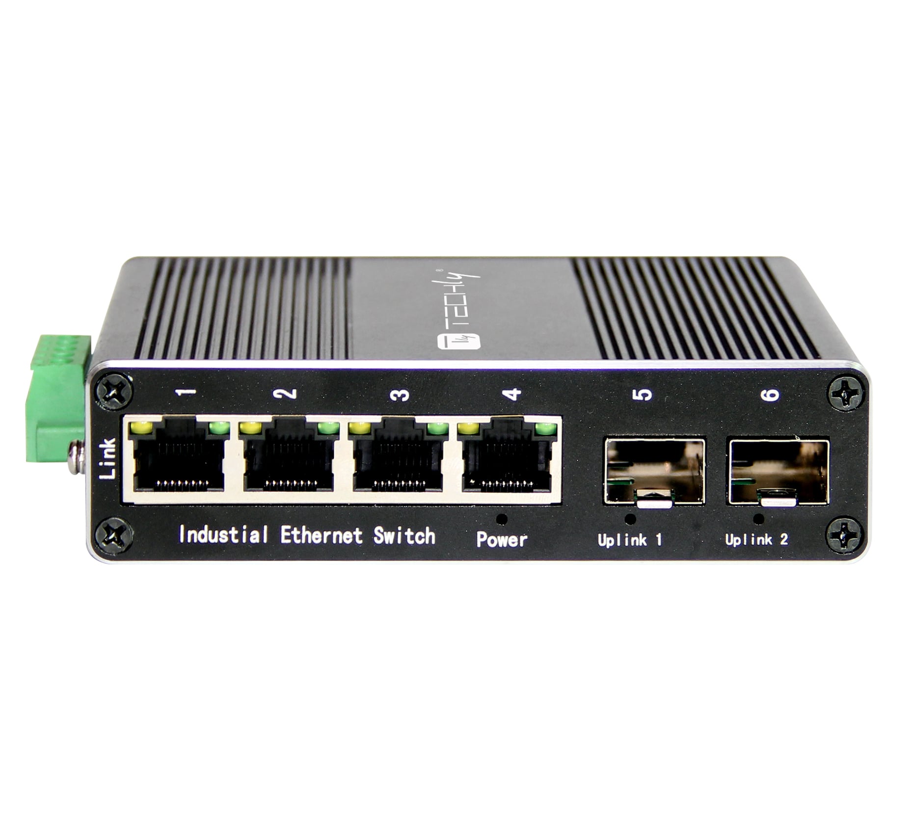 Convertitore Ethernet Industriale Gigabit 4 porte RJ45 a 2 porte SFP Non Gestito - Techly Professional I-SWHUB 1042G