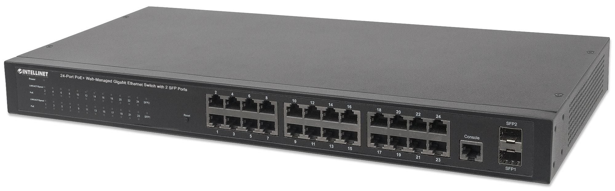 Switch 24 Porte PoE Web-Managed Gigabit Ethernet con 2 Porte SFP - Intellinet I-SWHUB 24GP