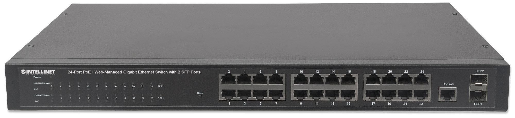 Switch 24 Porte PoE Web-Managed Gigabit Ethernet con 2 Porte SFP - Intellinet I-SWHUB 24GP