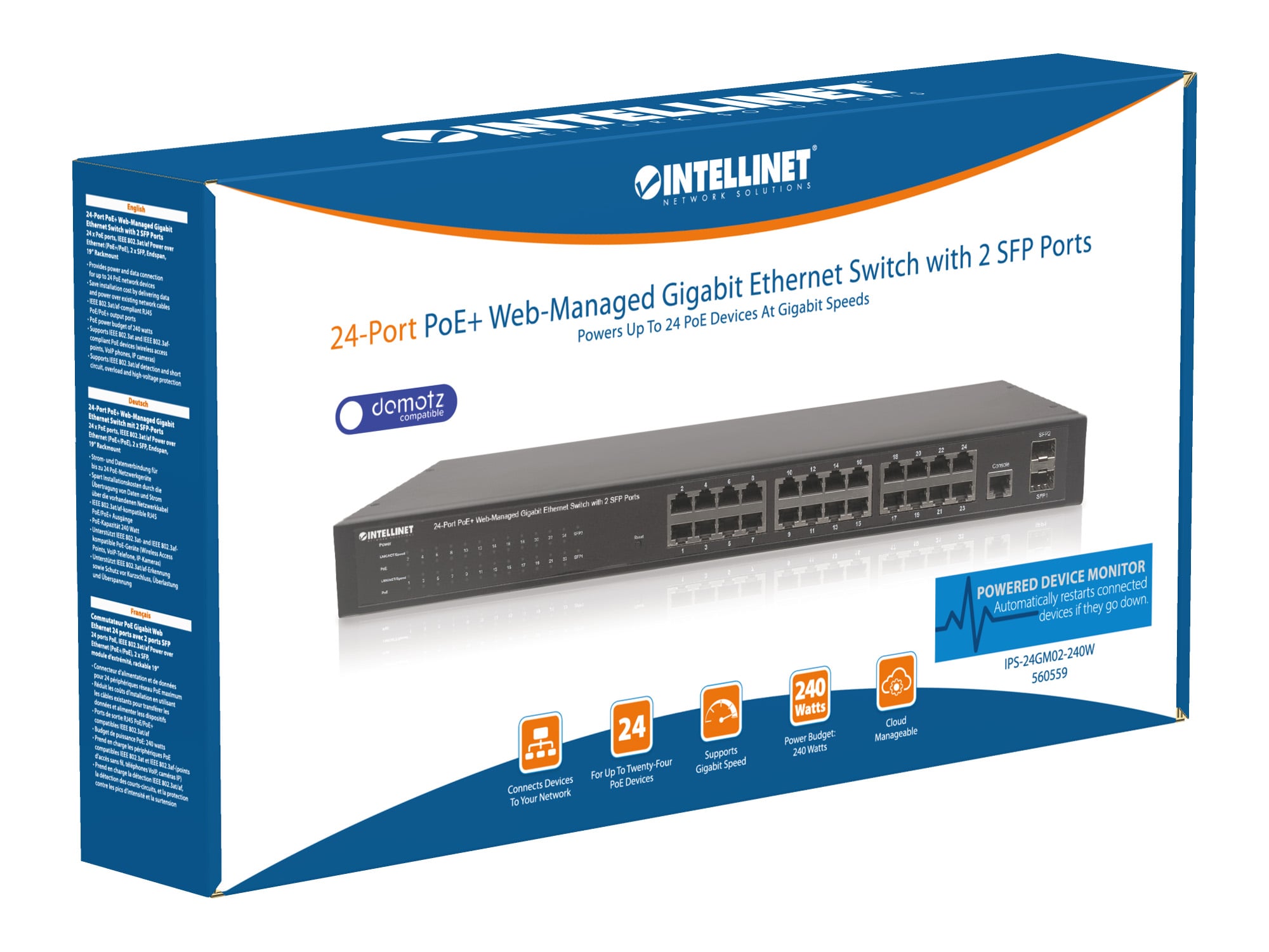 Switch 24 Porte PoE Web-Managed Gigabit Ethernet con 2 Porte SFP - Intellinet I-SWHUB 24GP