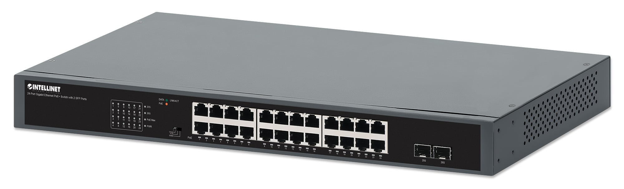 Gigabit Ethernet Switch 24-Porte PoE+ con 2 porte SFP - Intellinet I-SWHUB 24GP2P