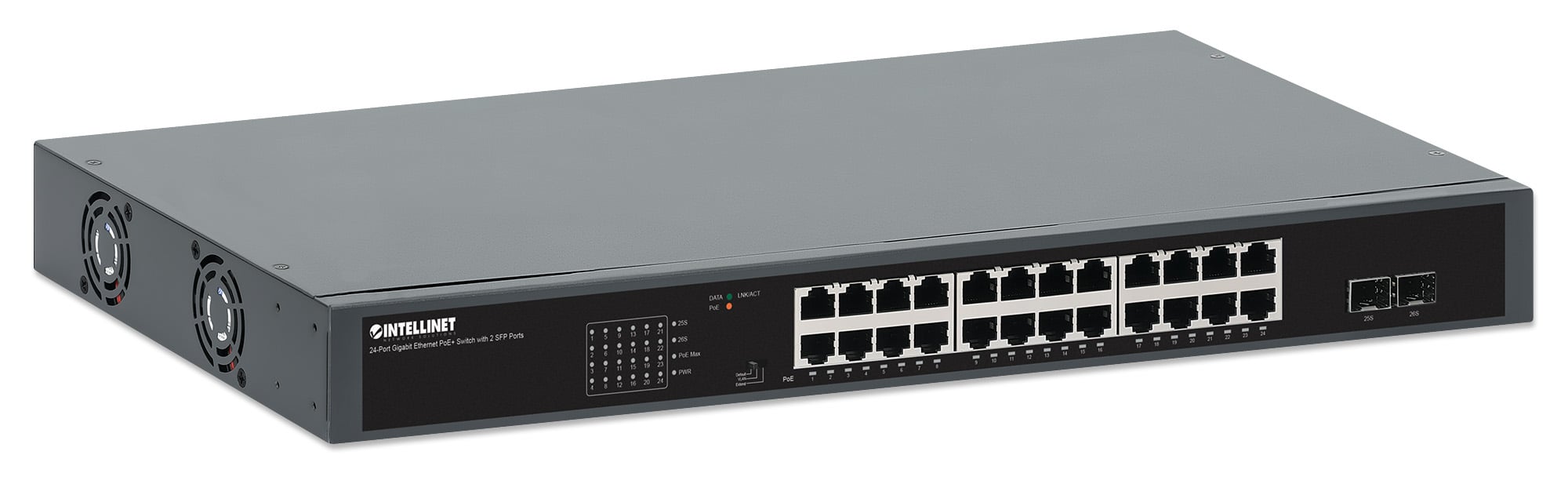 Gigabit Ethernet Switch 24-Porte PoE+ con 2 porte SFP - Intellinet I-SWHUB 24GP2P