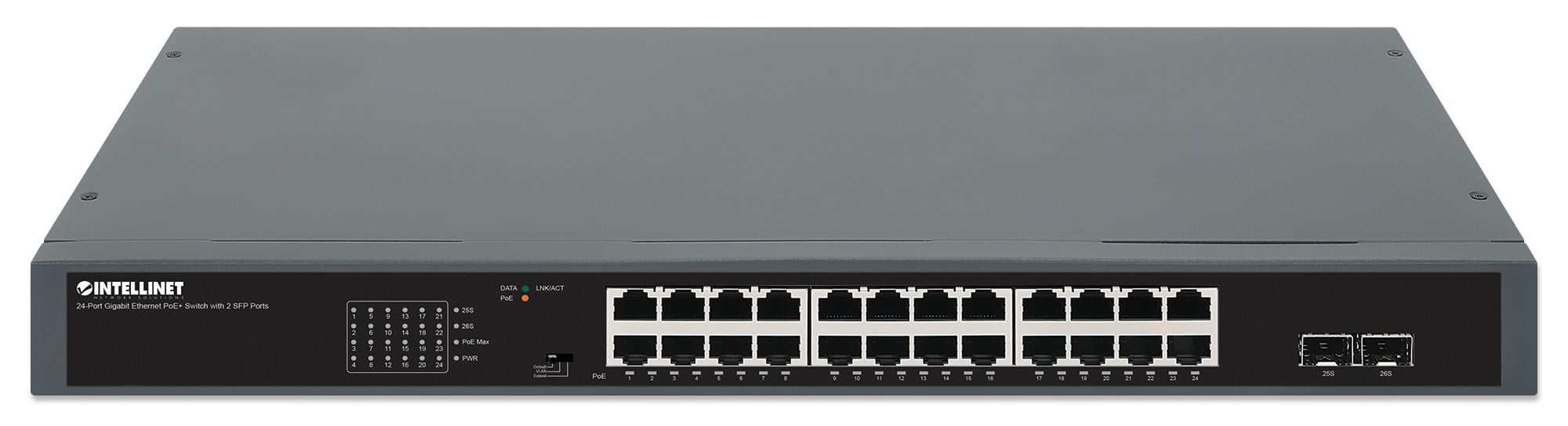 Gigabit Ethernet Switch 24-Porte PoE+ con 2 porte SFP - Intellinet I-SWHUB 24GP2P