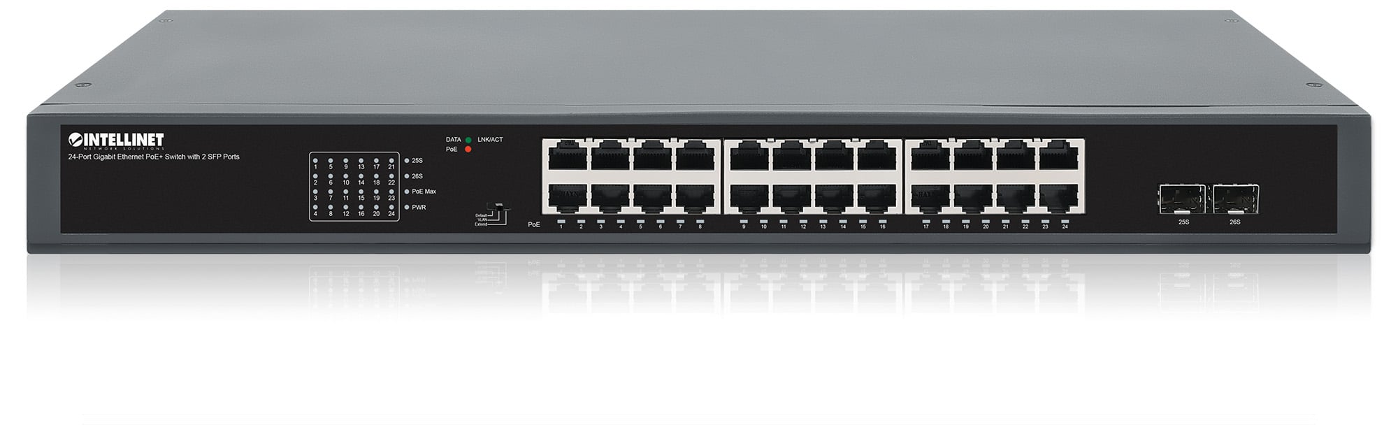 Gigabit Ethernet Switch 24-Porte PoE+ con 2 porte SFP - Intellinet I-SWHUB 24GP2P