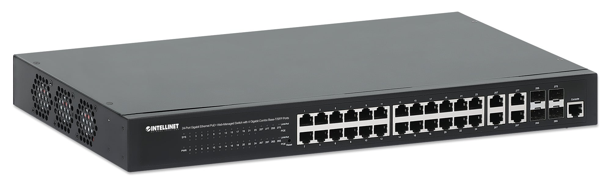 Switch 24p. Gigabit Ethernet PoE+ con 4p. Gigabit Combo Base-T/SFP - Intellinet I-SWHUB 24GP44