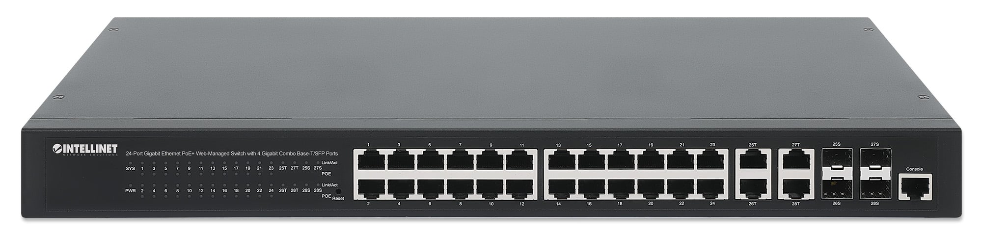 Switch 24p. Gigabit Ethernet PoE+ con 4p. Gigabit Combo Base-T/SFP - Intellinet I-SWHUB 24GP44