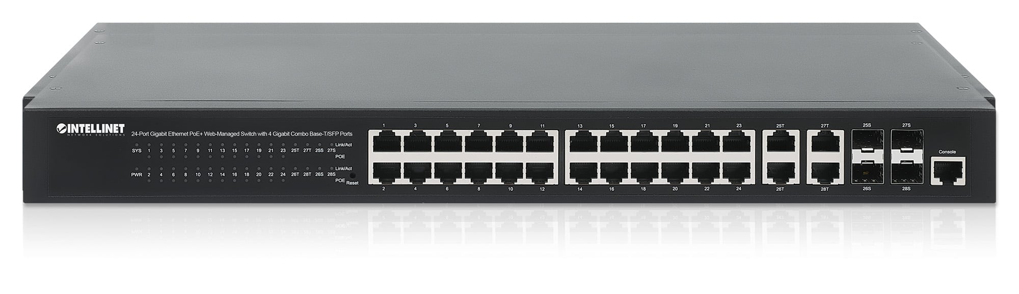 Switch 24p. Gigabit Ethernet PoE+ con 4p. Gigabit Combo Base-T/SFP - Intellinet I-SWHUB 24GP44