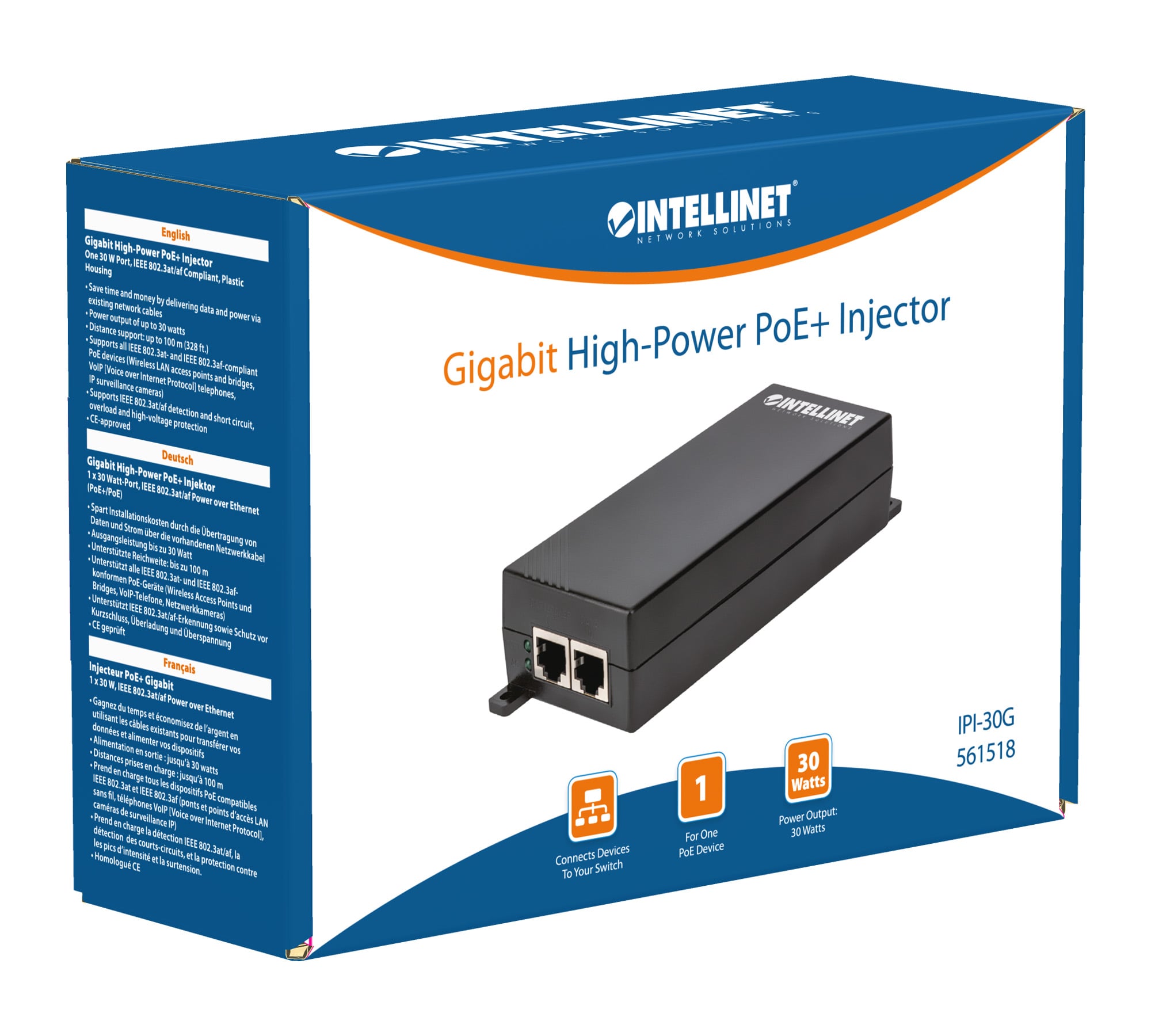 Iniettore Gigabit PoE+ High Power - Intellinet I-SWHUB 3000SI2