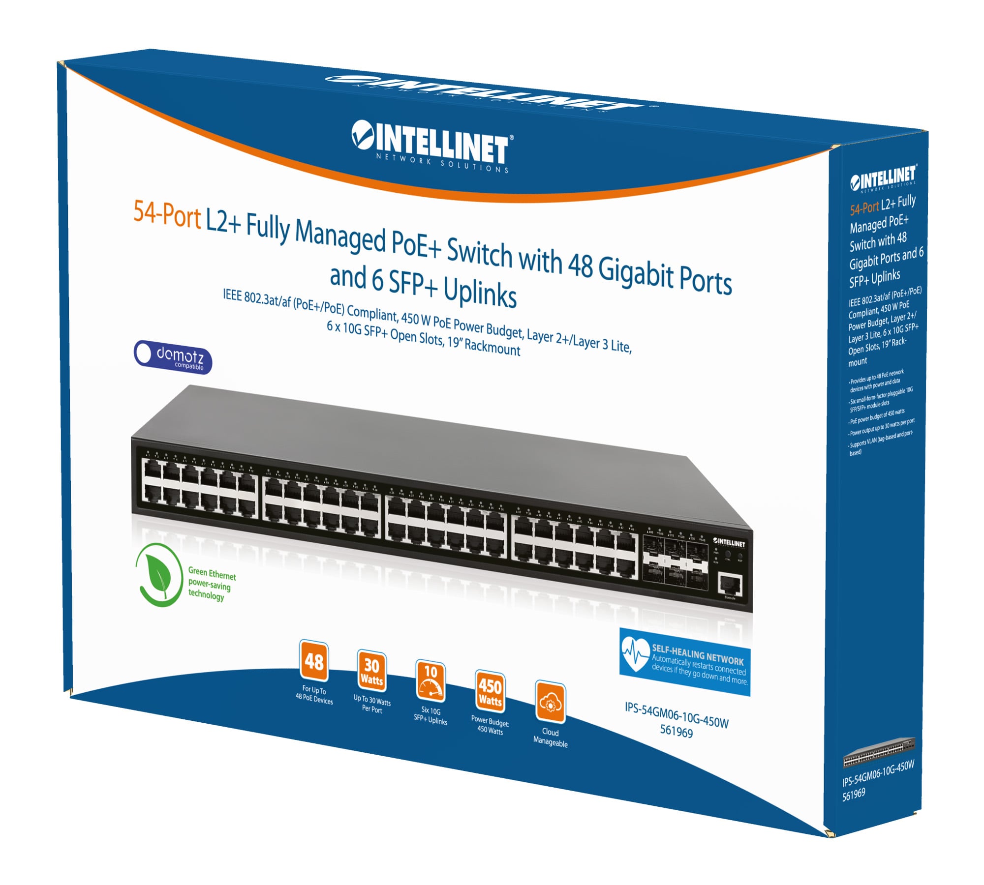 Switch Gigabit Ethernet PoE+ 48 Porte Layer2+ Managed con Sei Slot 10 GbE - Intellinet I-SWHUB 48GP6-45W