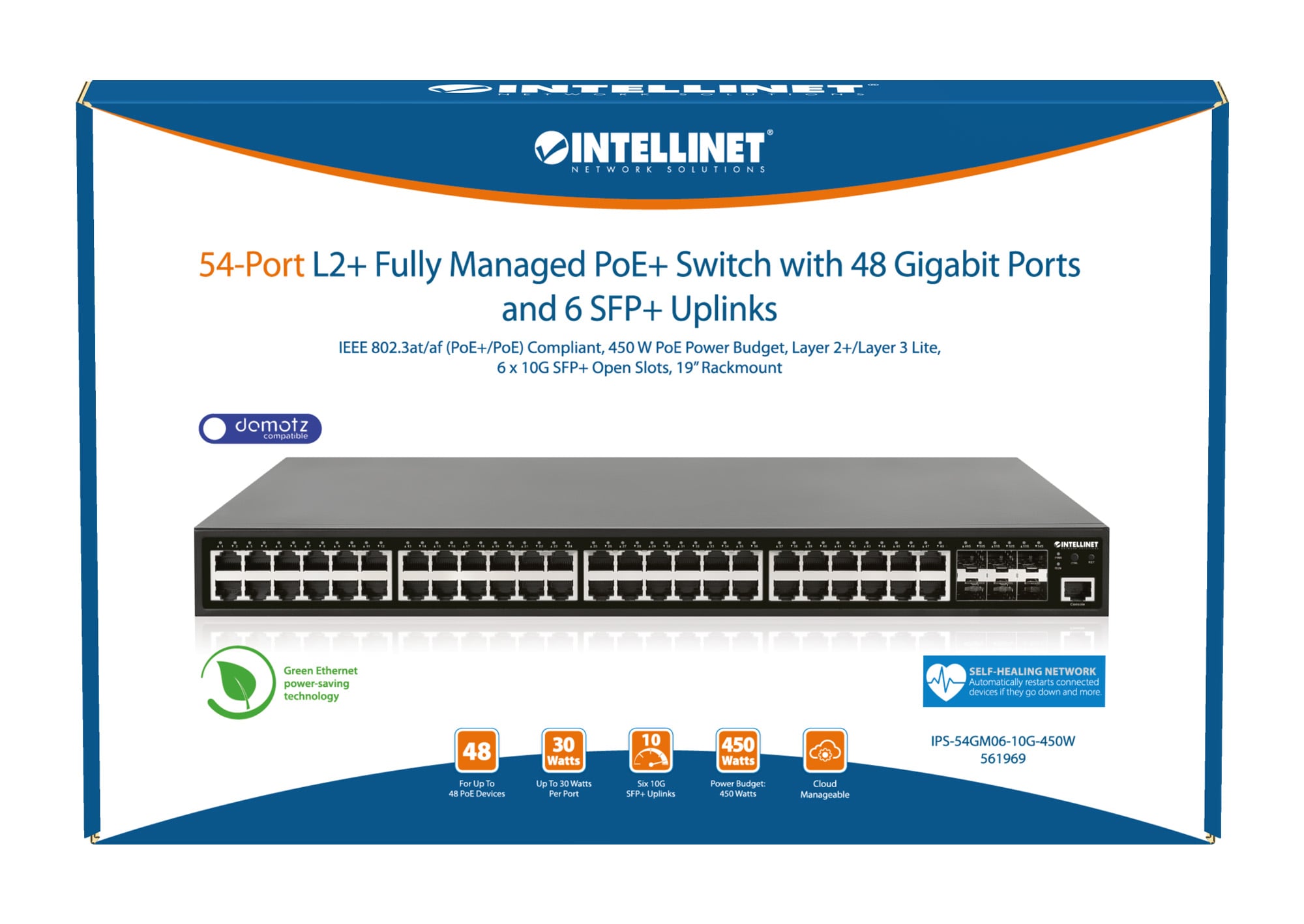 Switch Gigabit Ethernet PoE+ 48 Porte Layer2+ Managed con Sei Slot 10 GbE - Intellinet I-SWHUB 48GP6-45W