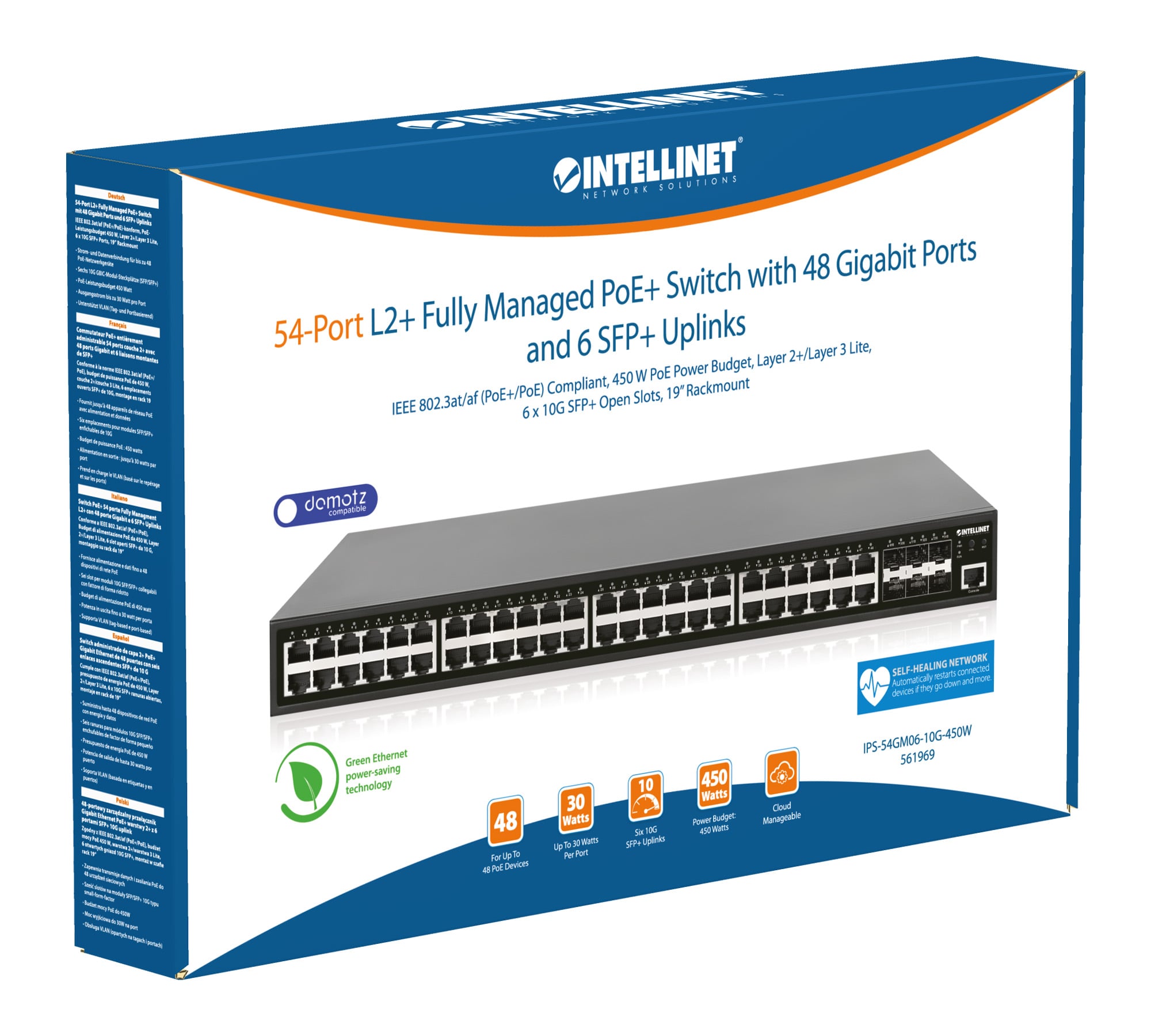 Switch Gigabit Ethernet PoE+ 48 Porte Layer2+ Managed con Sei Slot 10 GbE - Intellinet I-SWHUB 48GP6-45W