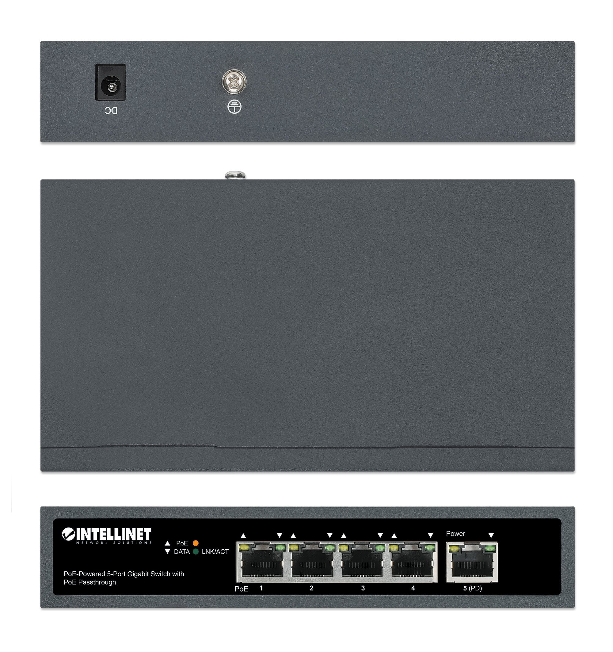Switch Gigabit a 5 Porte con Alimentazione PoE Passante - Intellinet I-SWHUB 5GPLUS