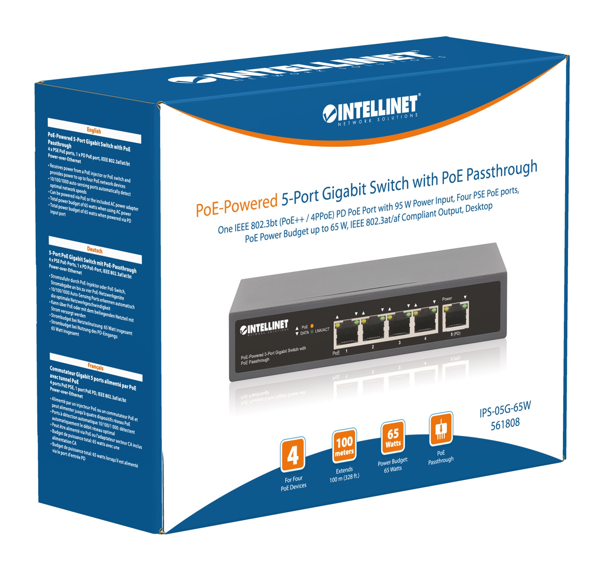 Switch Gigabit a 5 Porte con Alimentazione PoE Passante - Intellinet I-SWHUB 5GPLUS