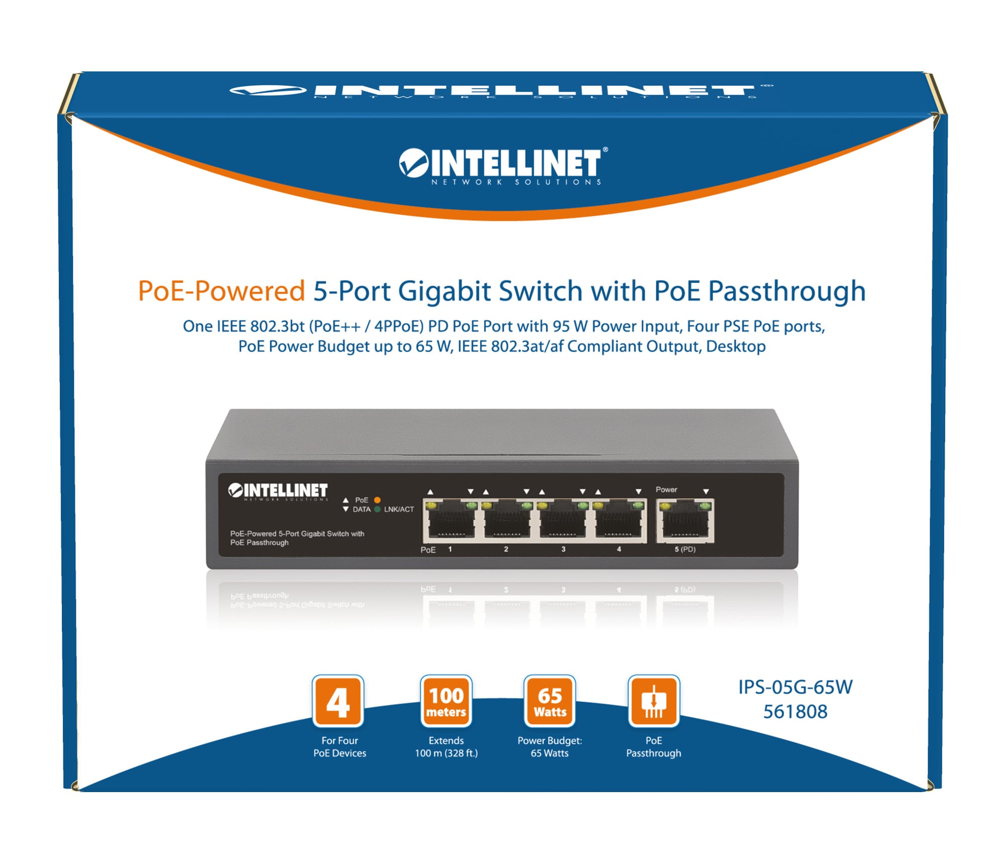 Switch Gigabit a 5 Porte con Alimentazione PoE Passante - Intellinet I-SWHUB 5GPLUS