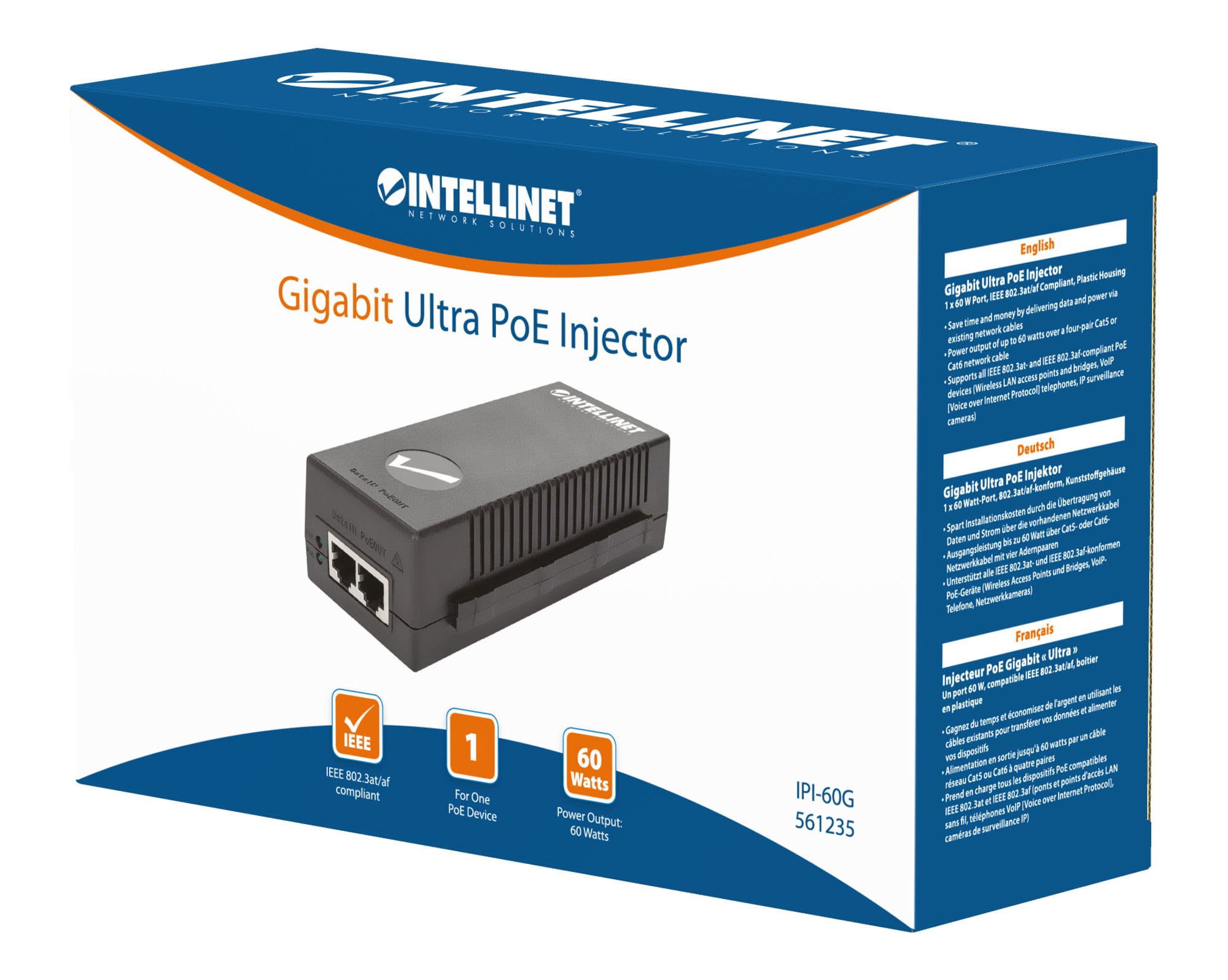 Iniettore Gigabit PoE+ Ultra Power 100m - Intellinet I-SWHUB 6000SI