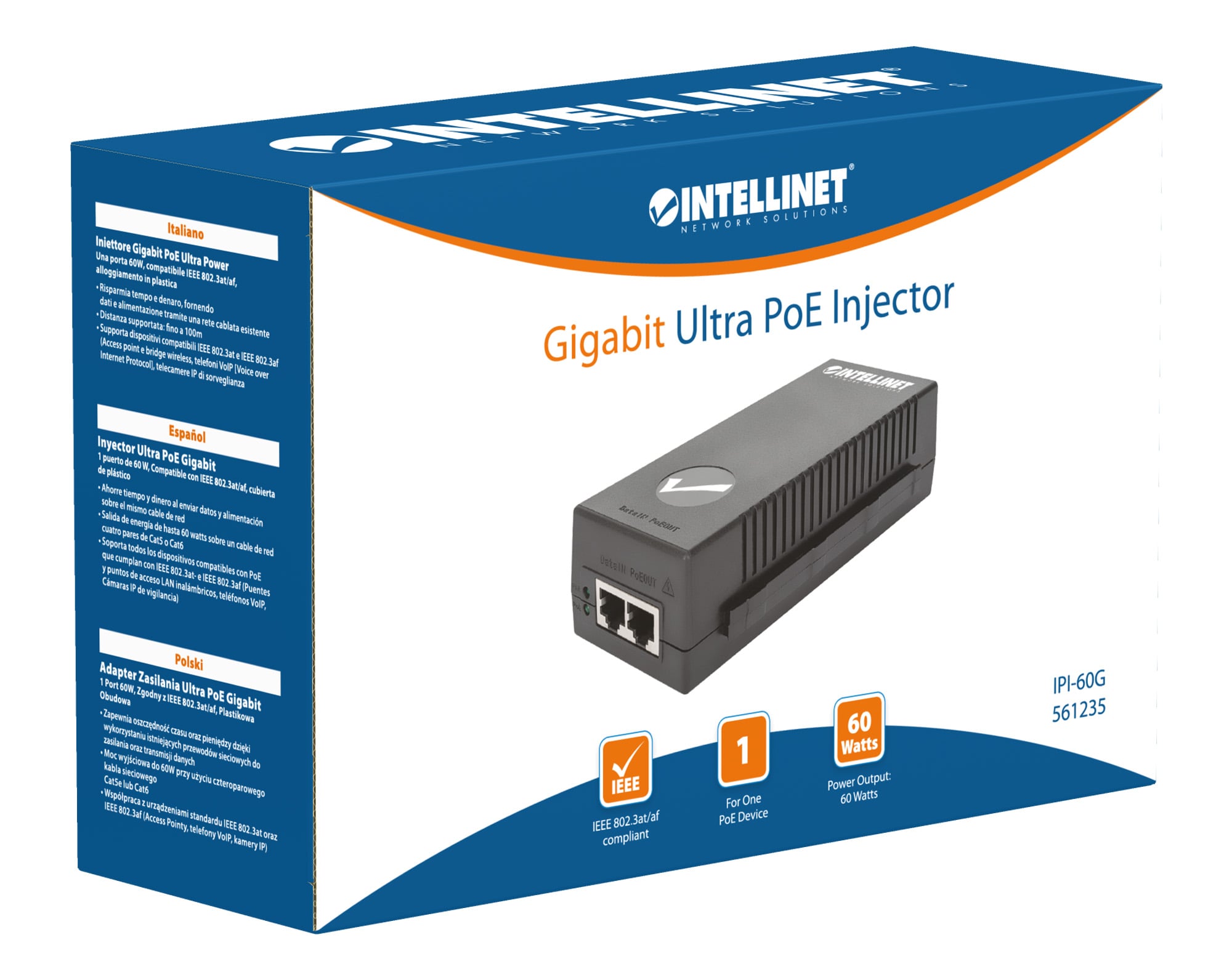 Iniettore Gigabit PoE+ Ultra Power 100m - Intellinet I-SWHUB 6000SI