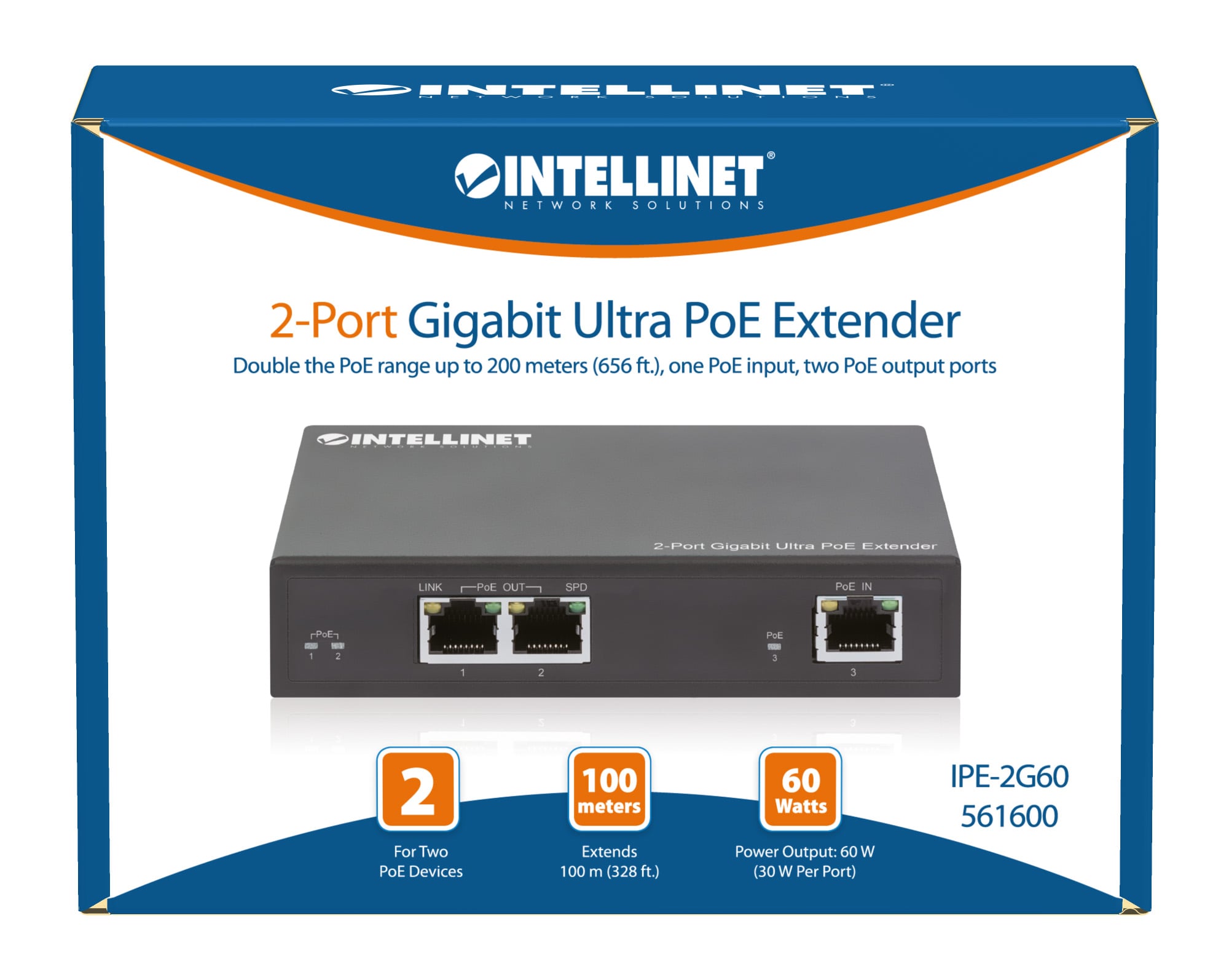 Ultra PoE Extender Gigabit 2 porte - Intellinet I-SWHUB 60W2POE