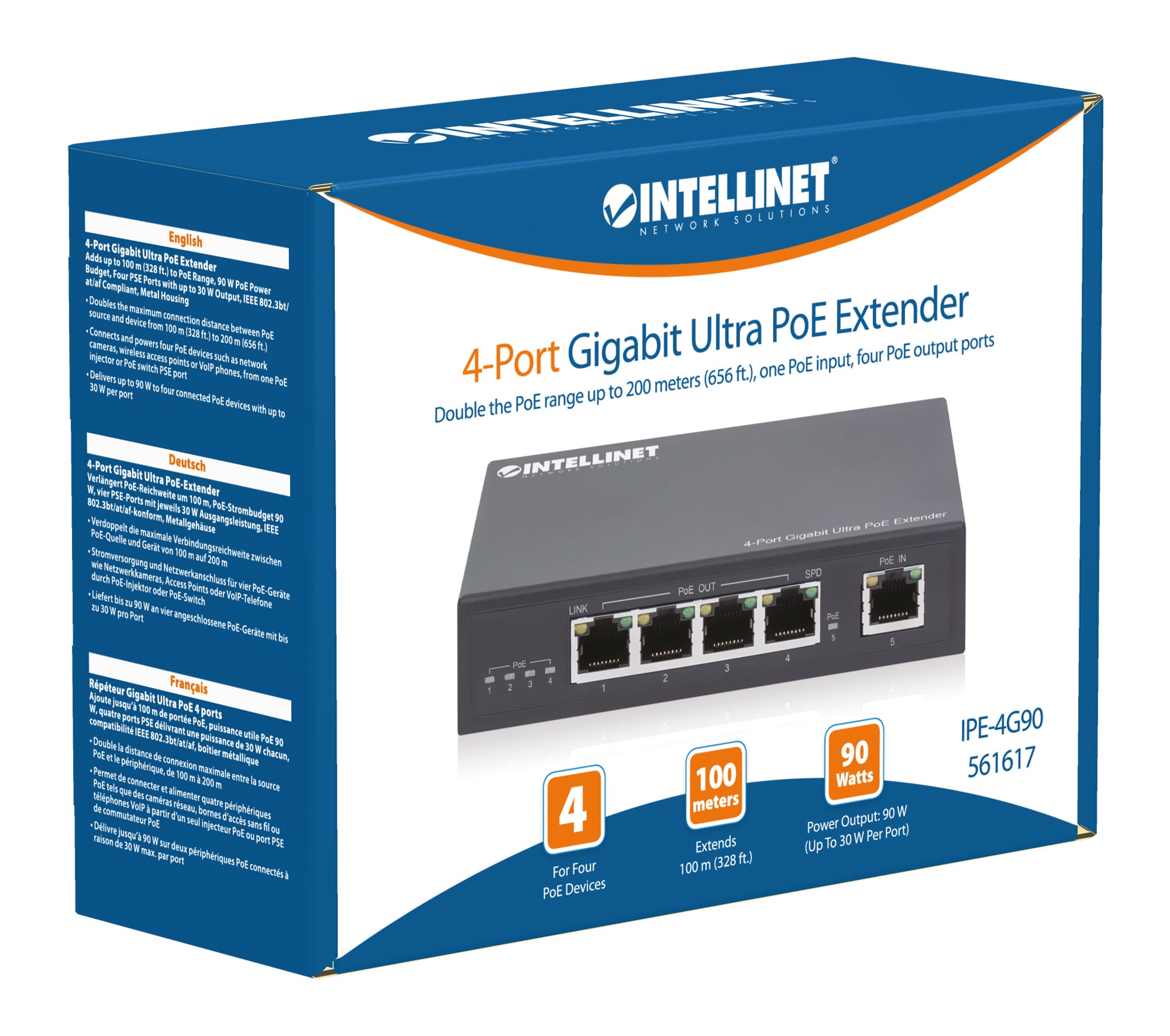 Ultra PoE Extender Gigabit 4 porte - Intellinet I-SWHUB 60W4POE