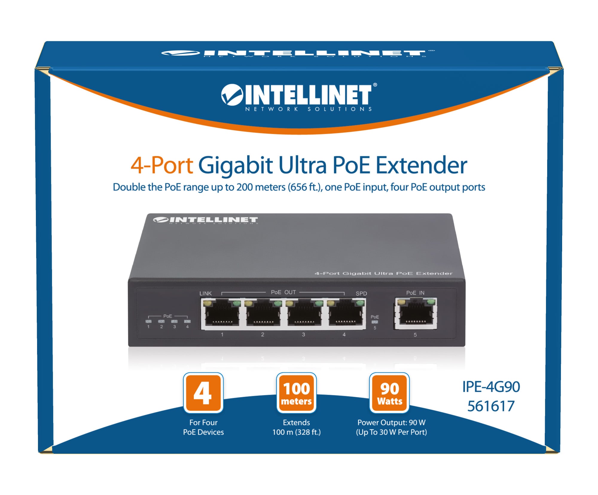 Ultra PoE Extender Gigabit 4 porte - Intellinet I-SWHUB 60W4POE