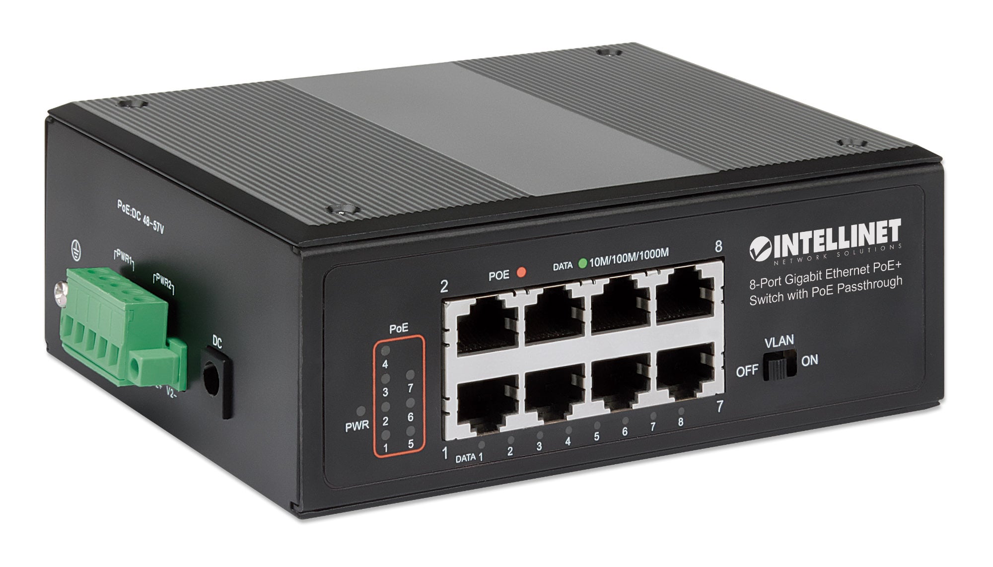 Switch Ethernet Gigabit 8 porte PoE+ con PoE Passante - Intellinet I-SWHUB 7GPU1PD