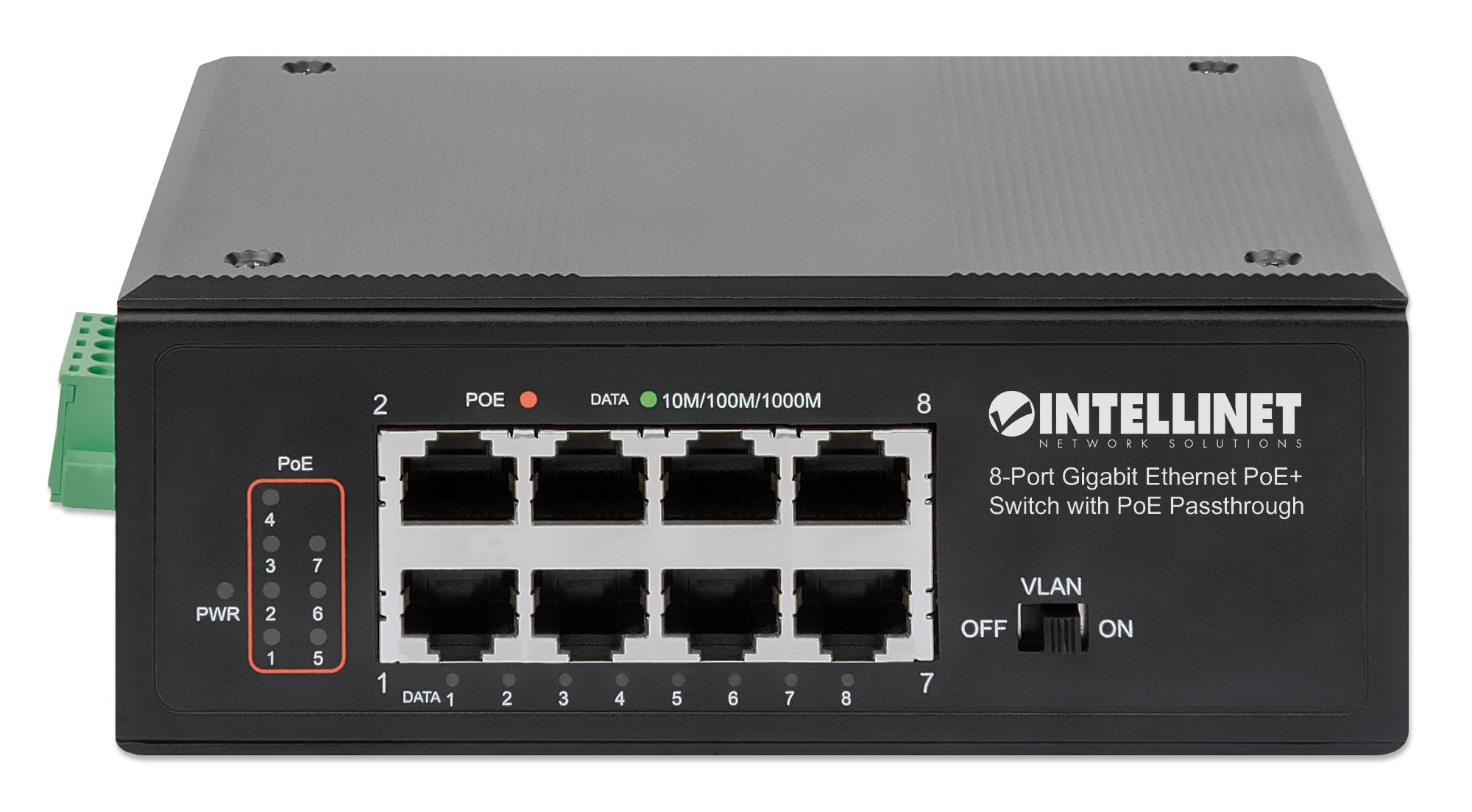 Switch Ethernet Gigabit 8 porte PoE+ con PoE Passante - Intellinet I-SWHUB 7GPU1PD