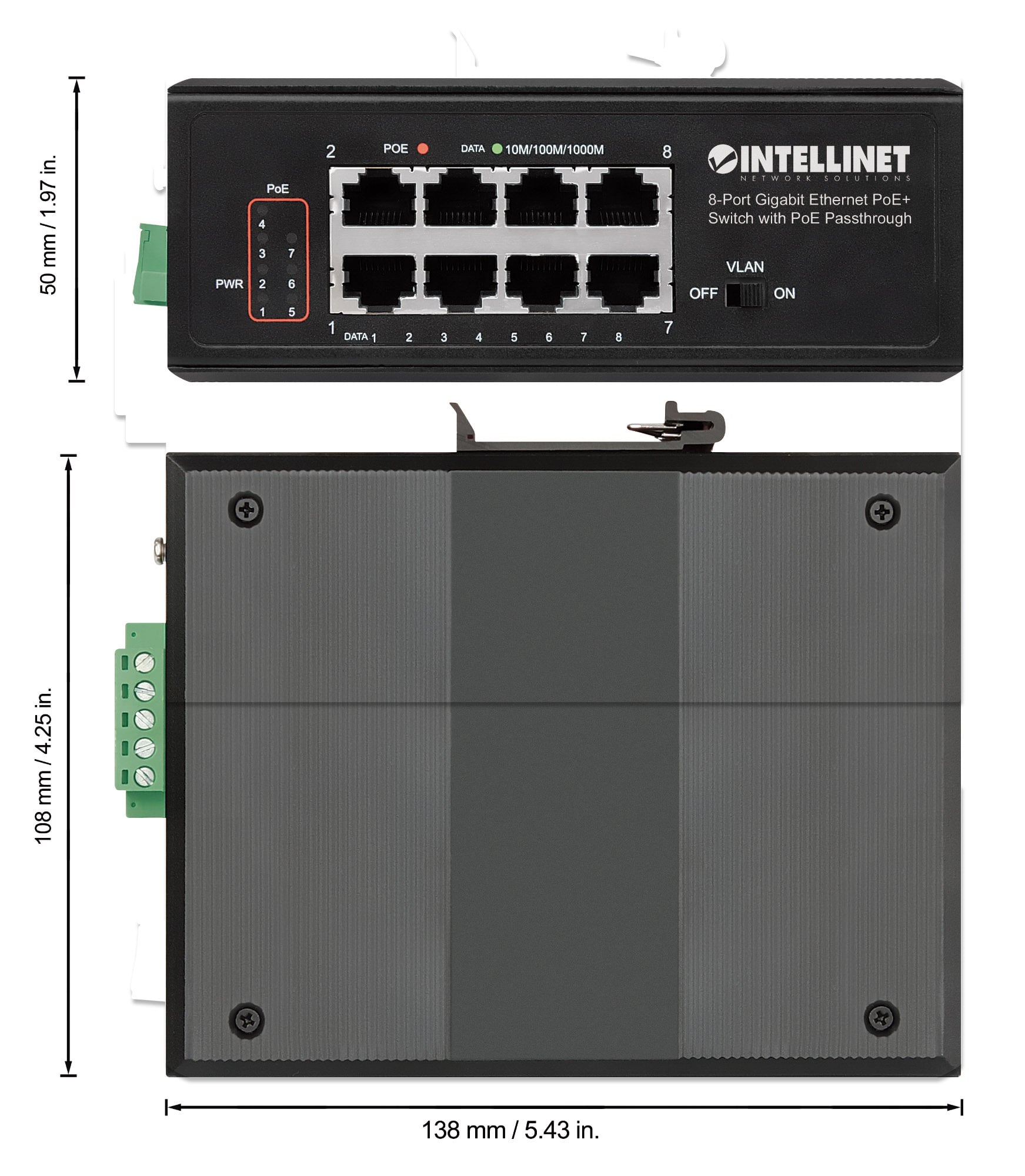 Switch Ethernet Gigabit 8 porte PoE+ con PoE Passante - Intellinet I-SWHUB 7GPU1PD