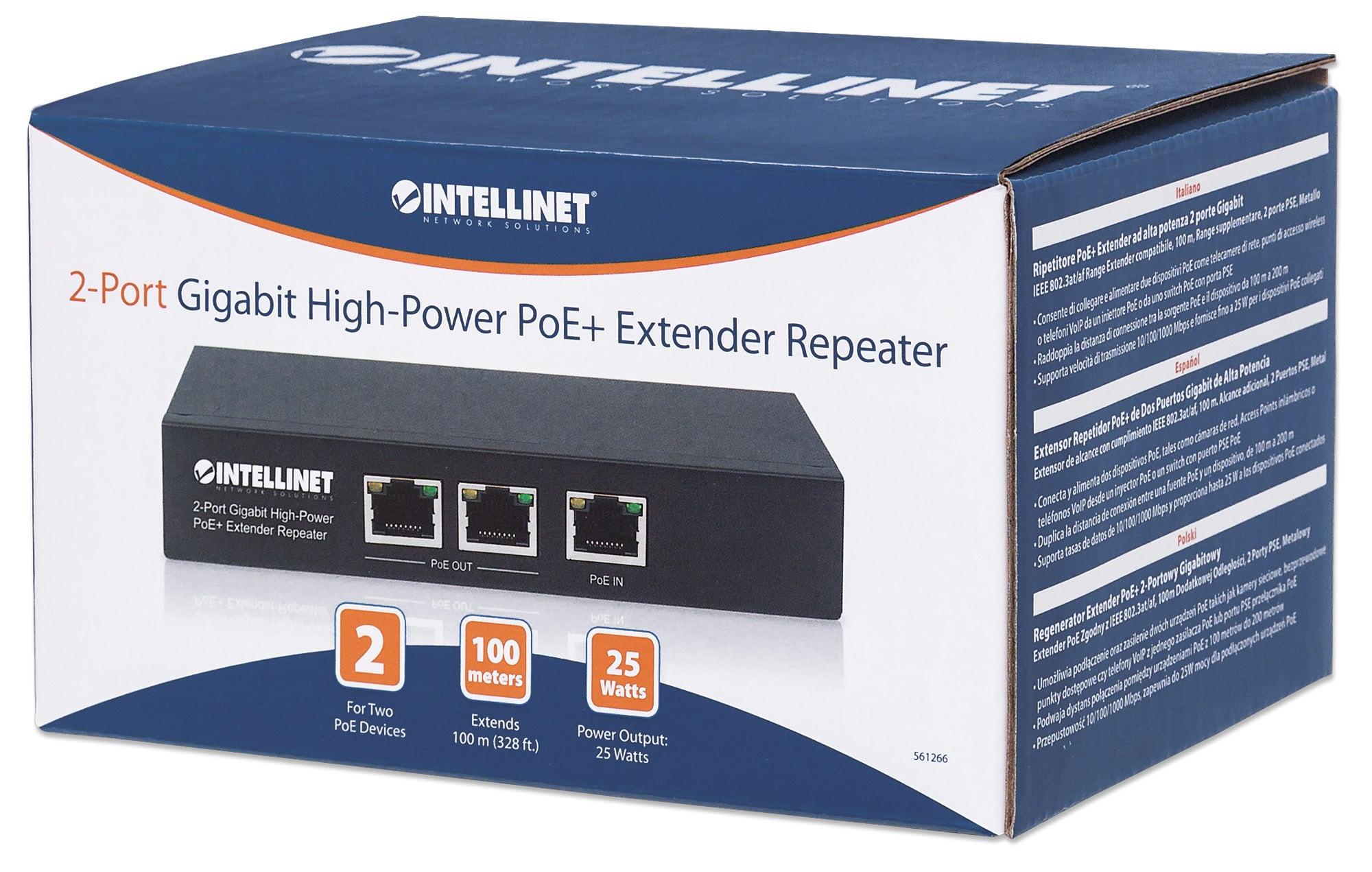 Ripetitore PoE+ Extender ad alta potenza 2 porte Gigabit - Intellinet I-SWHUB 8000SI