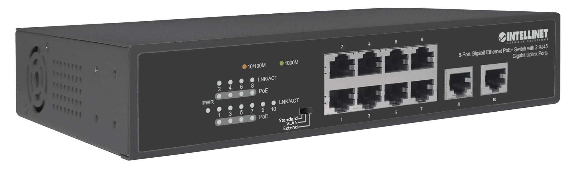 Switch Ethernet Gigabit 8 Porte PoE+ con 2 porte RJ45 Gigabit Uplink - Intellinet I-SWHUB 8GP2U