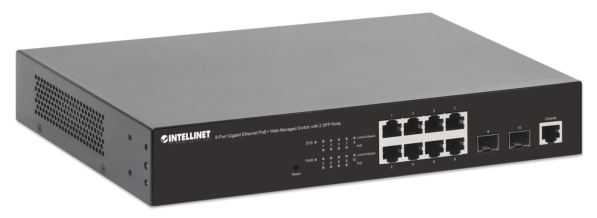 Switch Gigabit Ethernet 8 Porte PoE+ Web-Managed con 2 porte SFP - Intellinet I-SWHUB 8GP3