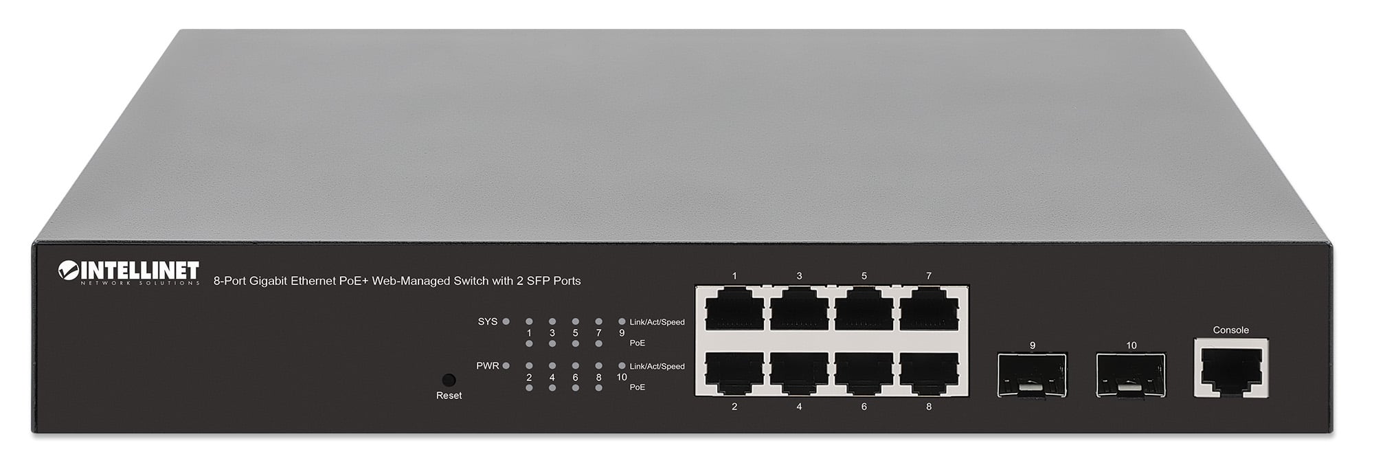 Switch Gigabit Ethernet 8 Porte PoE+ Web-Managed con 2 porte SFP - Intellinet I-SWHUB 8GP3