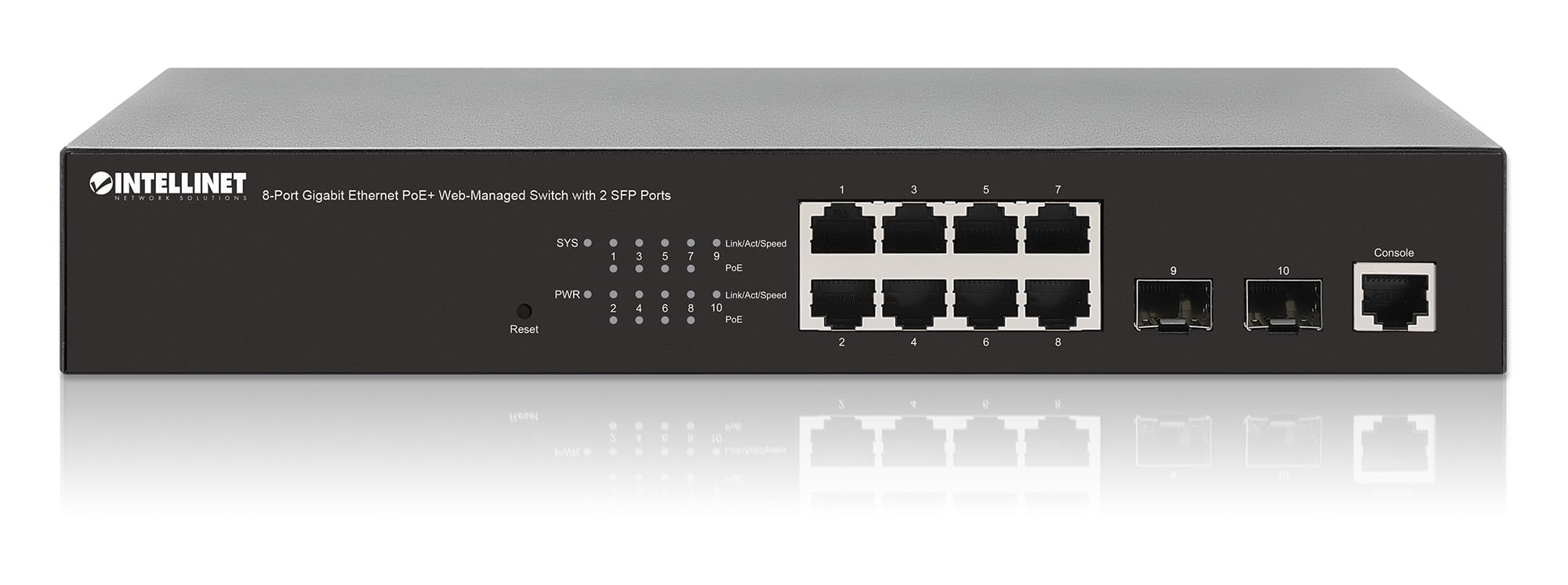 Switch Gigabit Ethernet 8 Porte PoE+ Web-Managed con 2 porte SFP - Intellinet I-SWHUB 8GP3