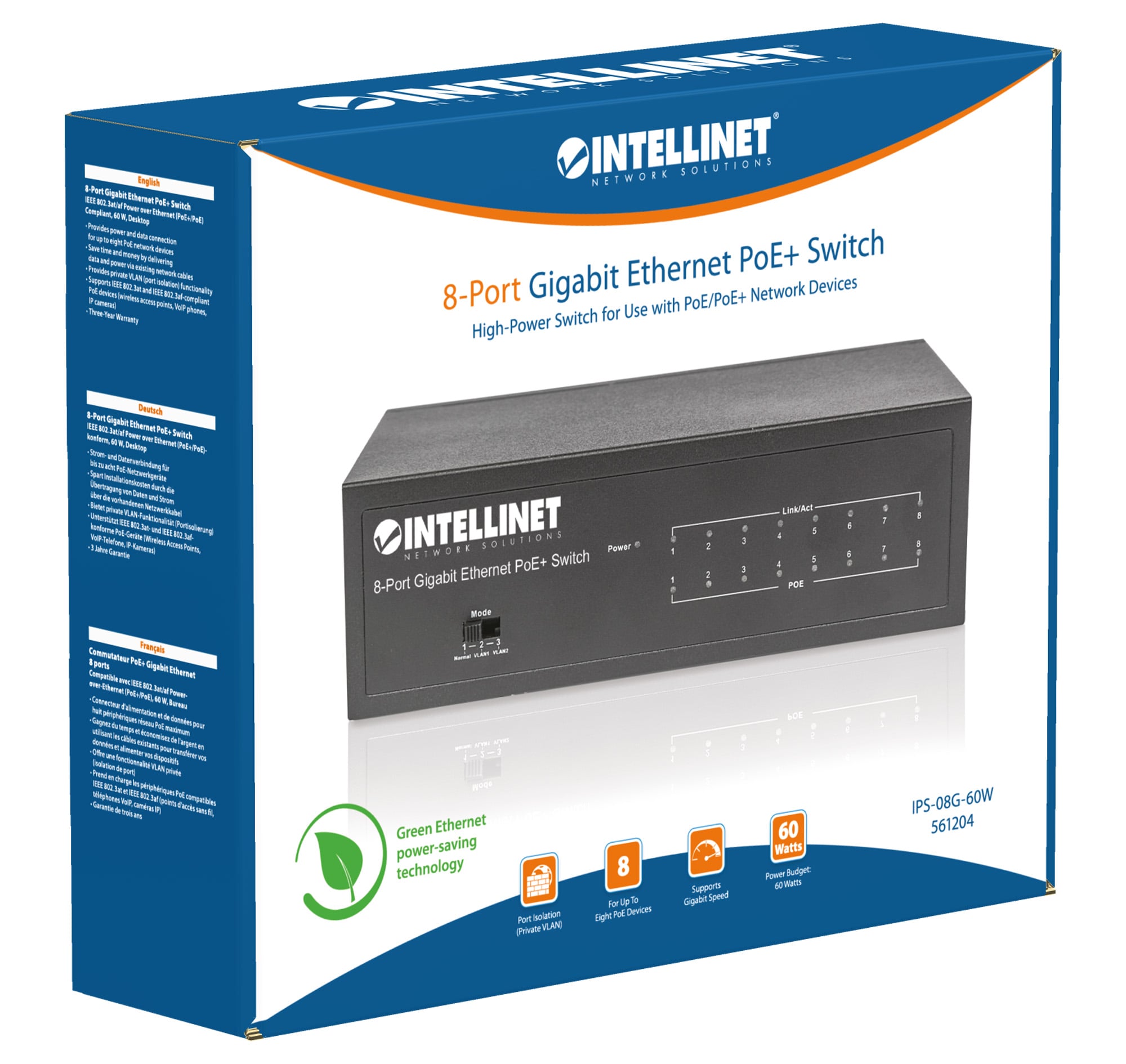 Switch Gigabit Ethernet 8 Porte PoE+ - Intellinet I-SWHUB 8GP4