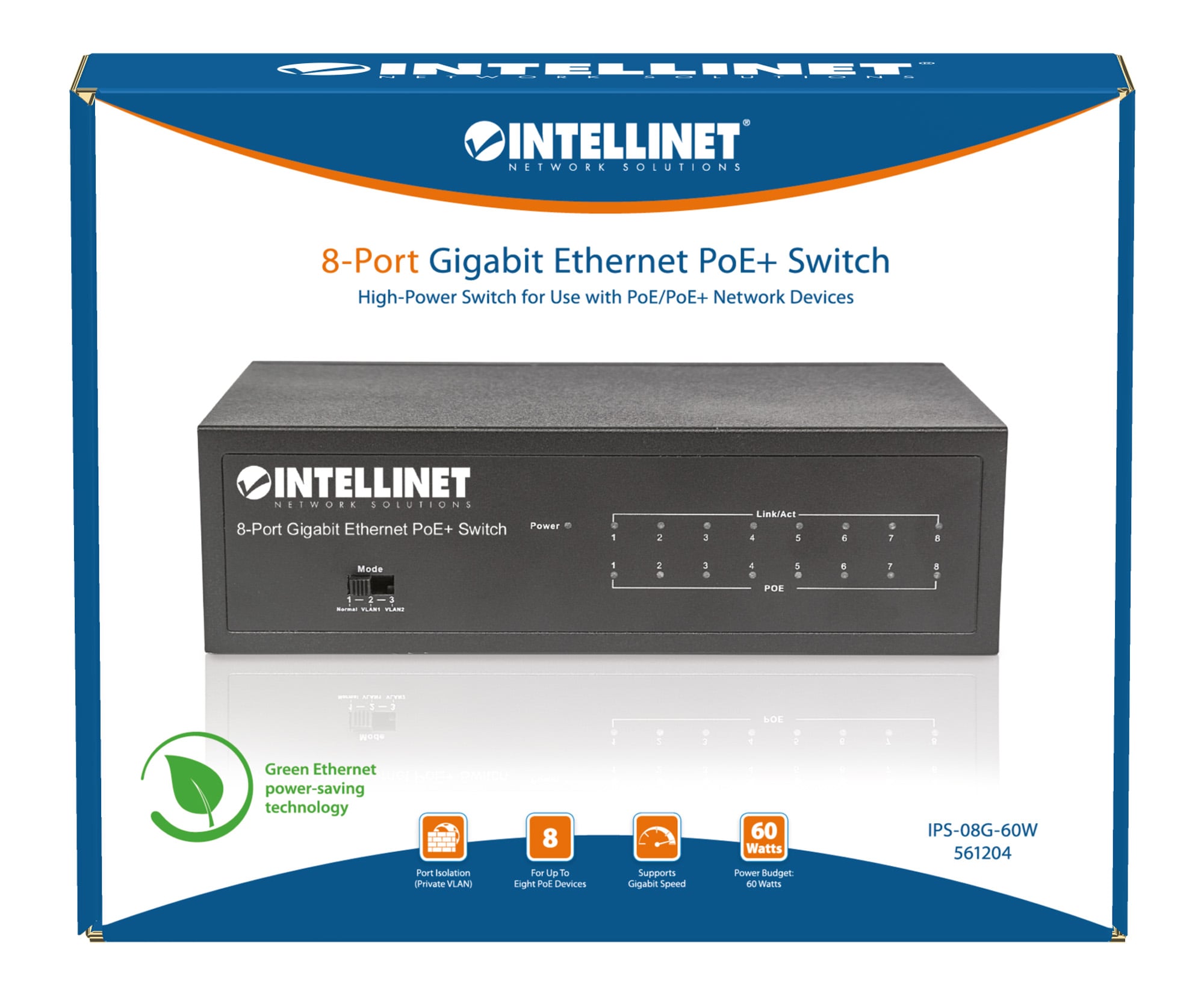 Switch Gigabit Ethernet 8 Porte PoE+ - Intellinet I-SWHUB 8GP4