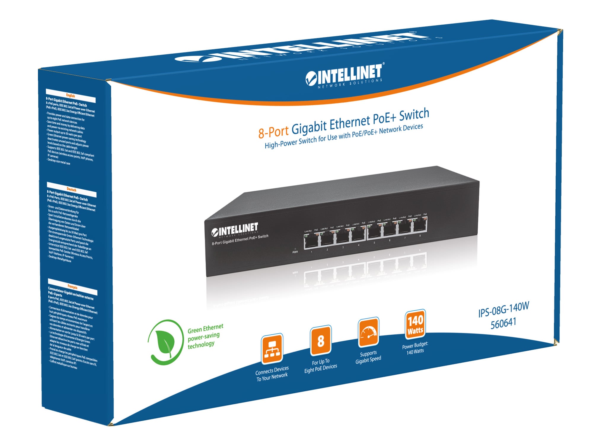 Switch 8 porte Gigabit PoE+ - Intellinet I-SWHUB 8GPE