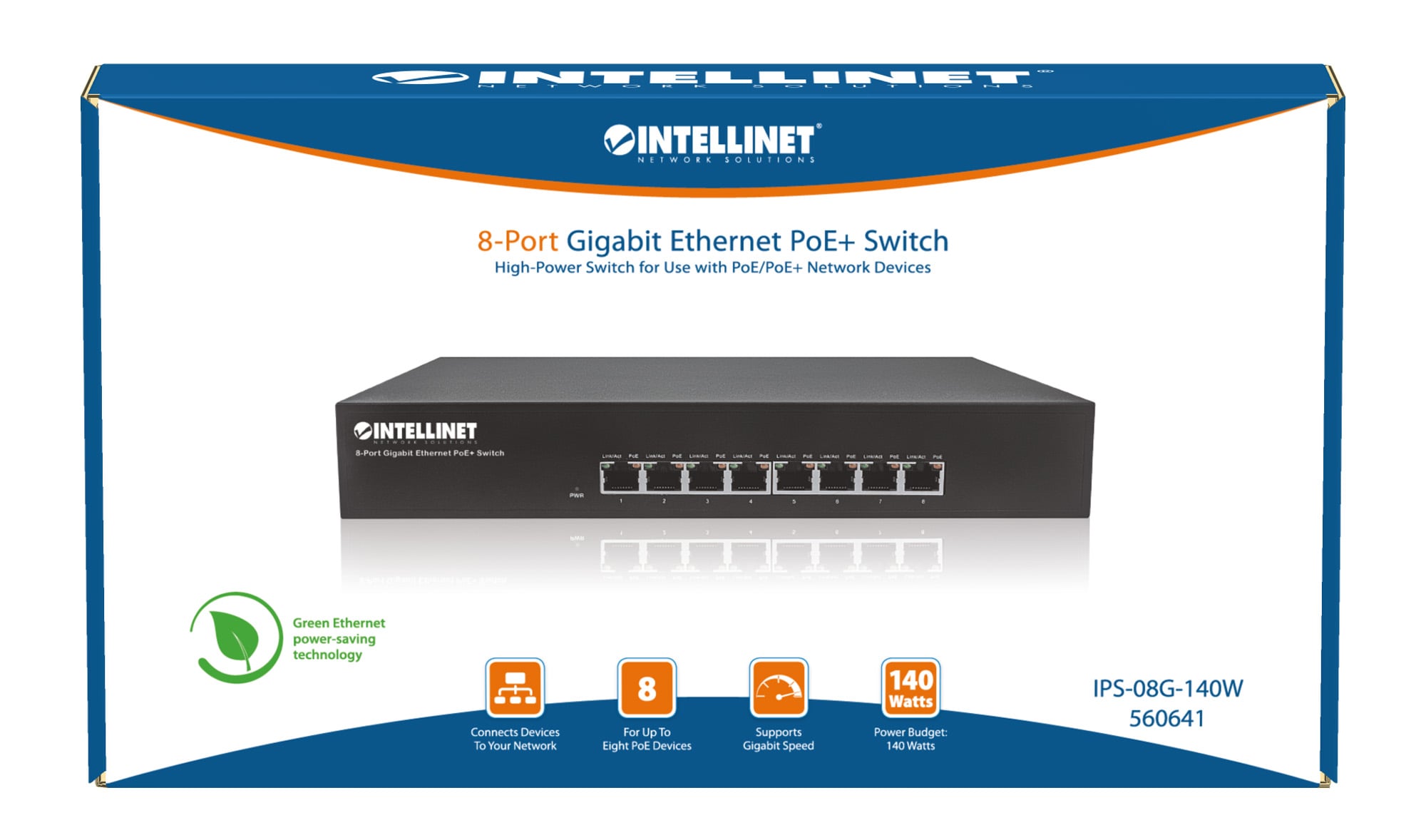 Switch 8 porte Gigabit PoE+ - Intellinet I-SWHUB 8GPE