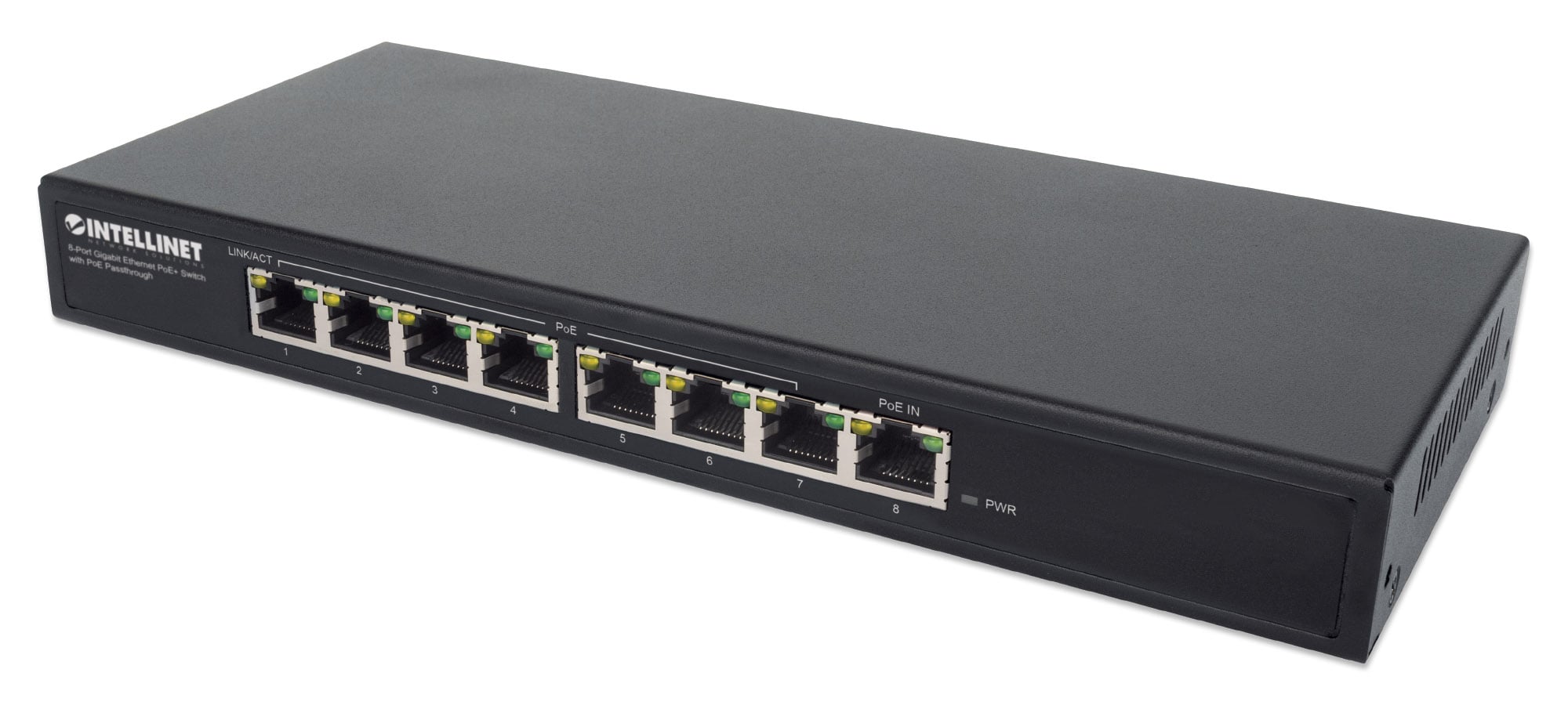 Switch PoE+ Gigabit Ethernet a 8 porte con passthrough PoE - Intellinet I-SWHUB 90W7POE