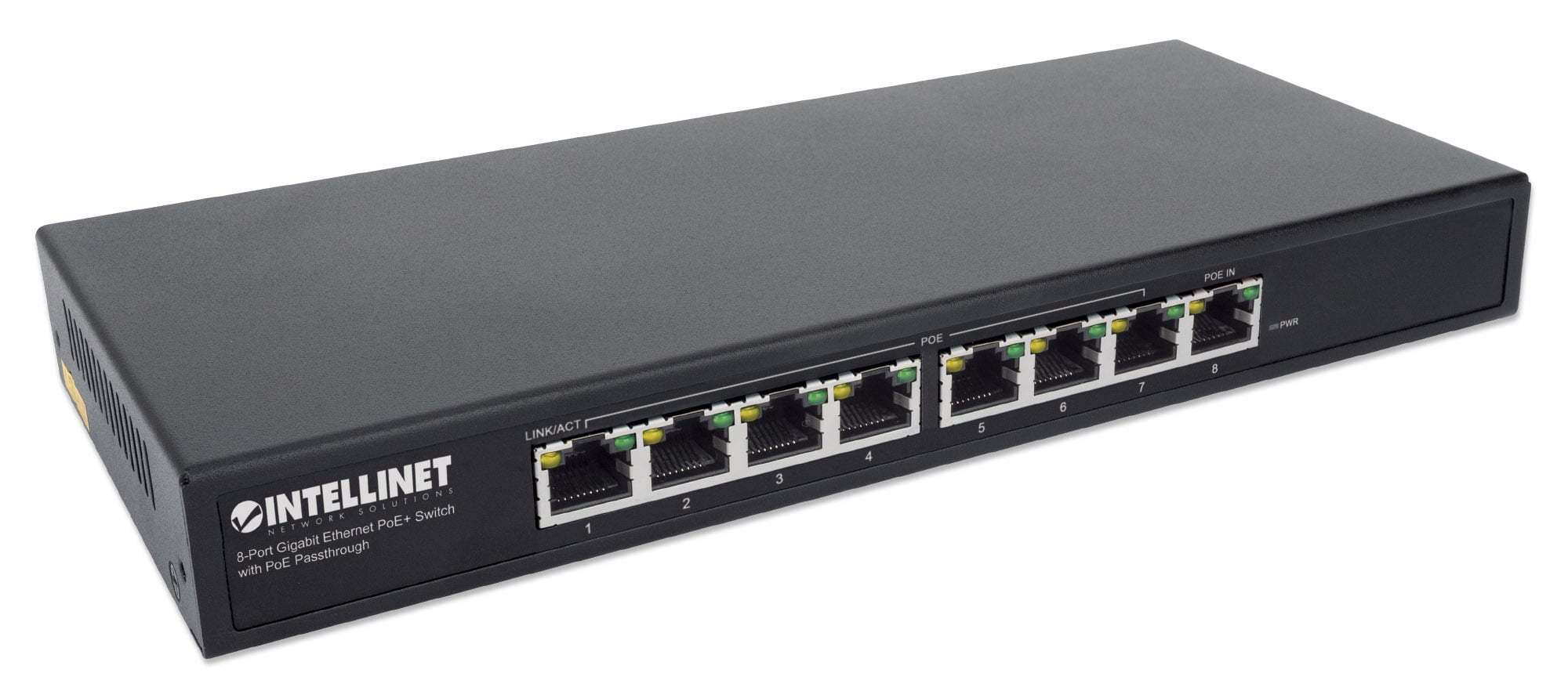 Switch PoE+ Gigabit Ethernet a 8 porte con passthrough PoE - Intellinet I-SWHUB 90W7POE