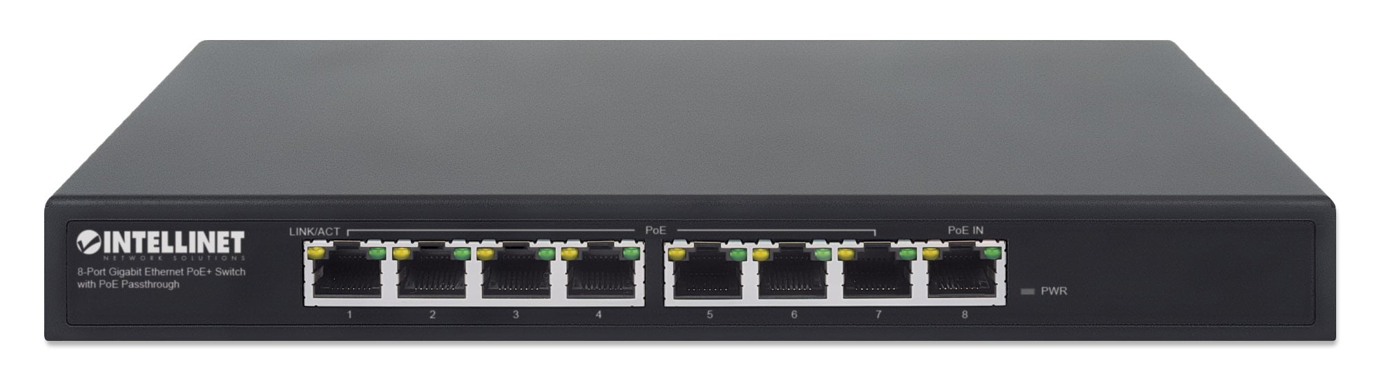 Switch PoE+ Gigabit Ethernet a 8 porte con passthrough PoE - Intellinet I-SWHUB 90W7POE