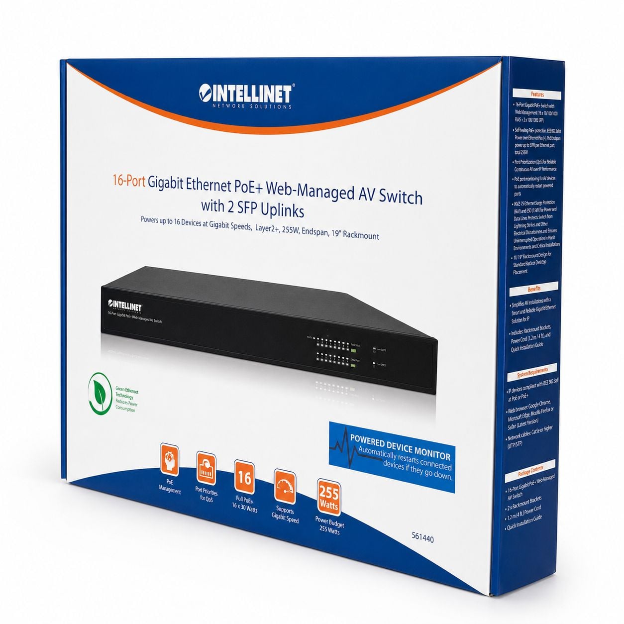 Switch AV Gigabit Ethernet PoE+ a 16 porte 2 SFP - Intellinet I-SWHUB AV16GP