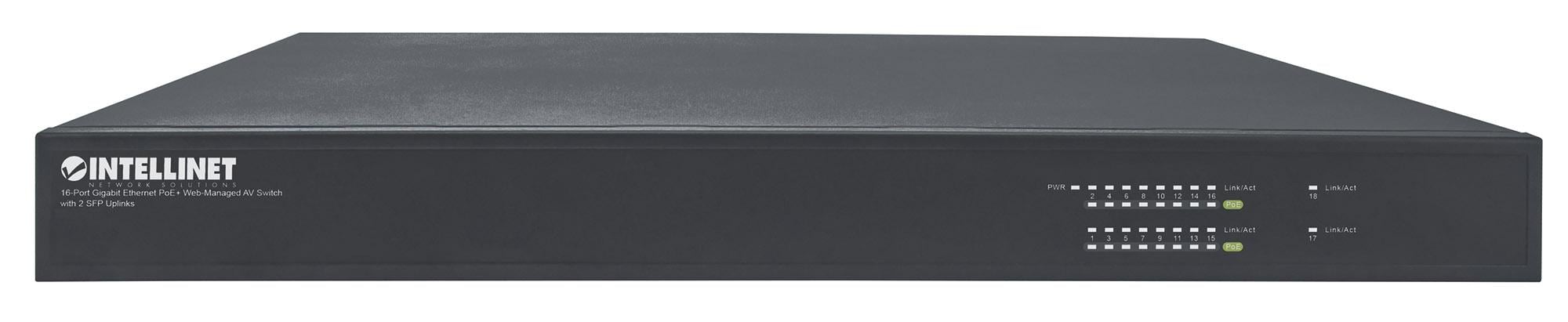 Switch AV Gigabit Ethernet PoE+ a 16 porte 2 SFP - Intellinet I-SWHUB AV16GP