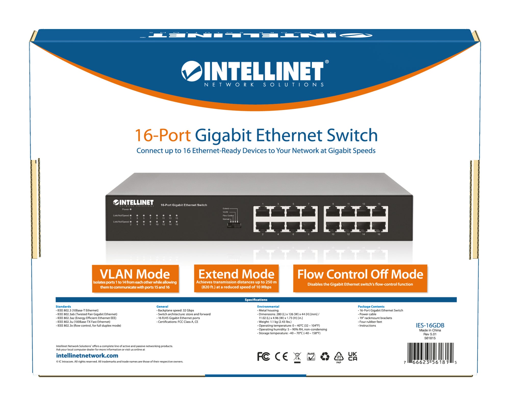 Ethernet Switch Gigabit 16 porte - Intellinet I-SWHUB GB-016A