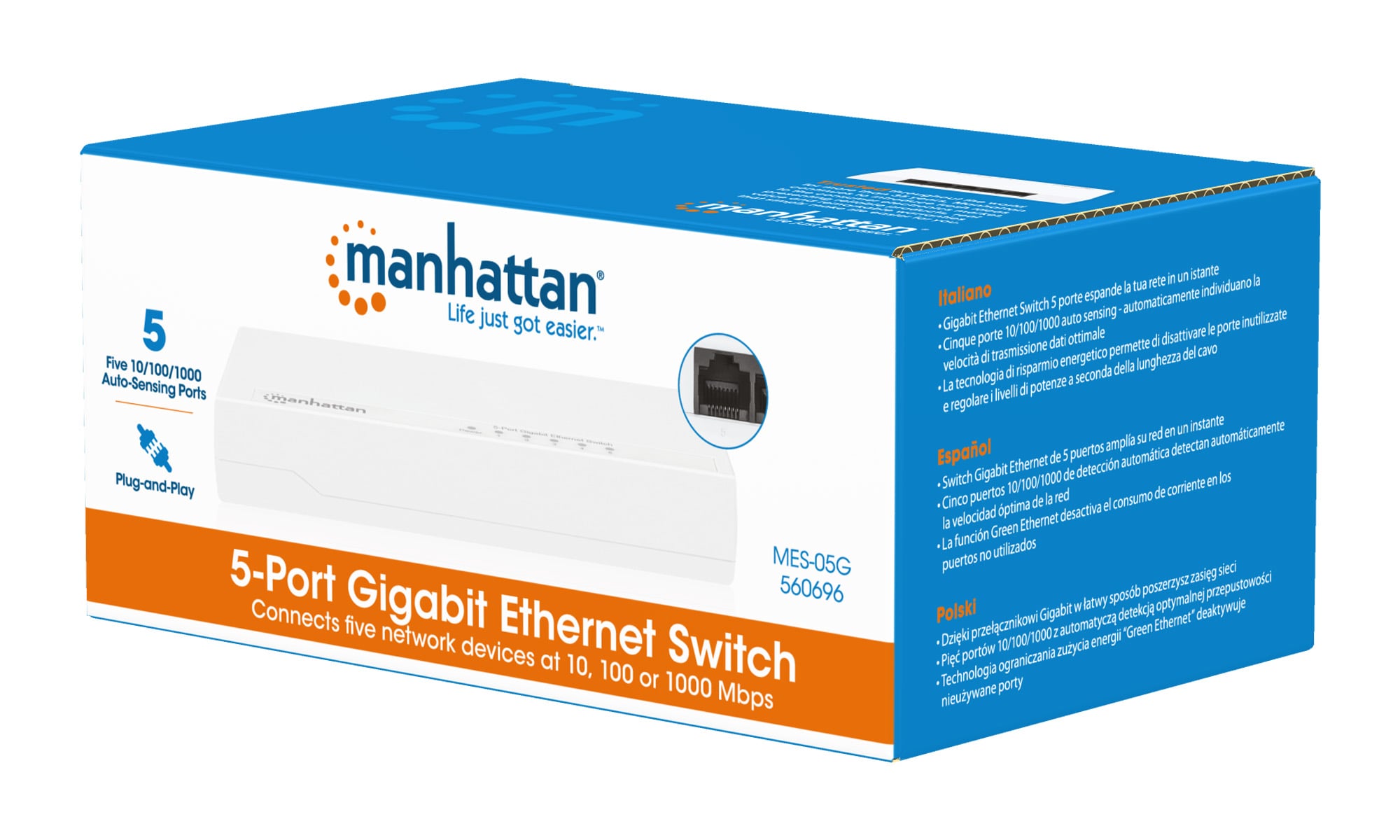 Ethernet Switch Gigabit 5 porte Desktop - Manhattan I-SWHUB GB-050P