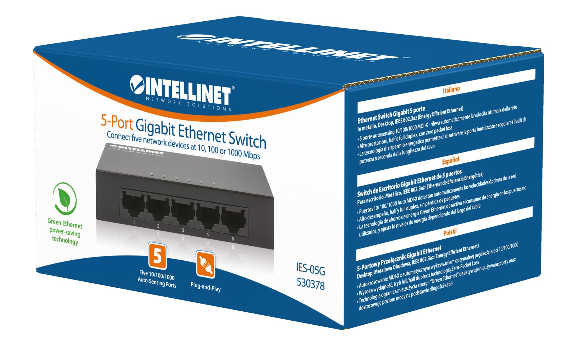 Ethernet Switch Gigabit con 5 porte Desktop - Intellinet I-SWHUB GB-500