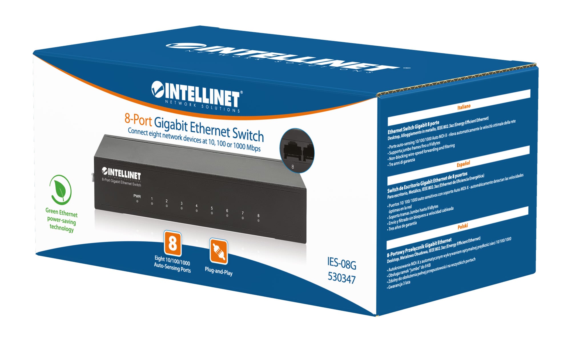 Ethernet Switch Gigabit con 8 porte Desktop - Intellinet I-SWHUB GB-800
