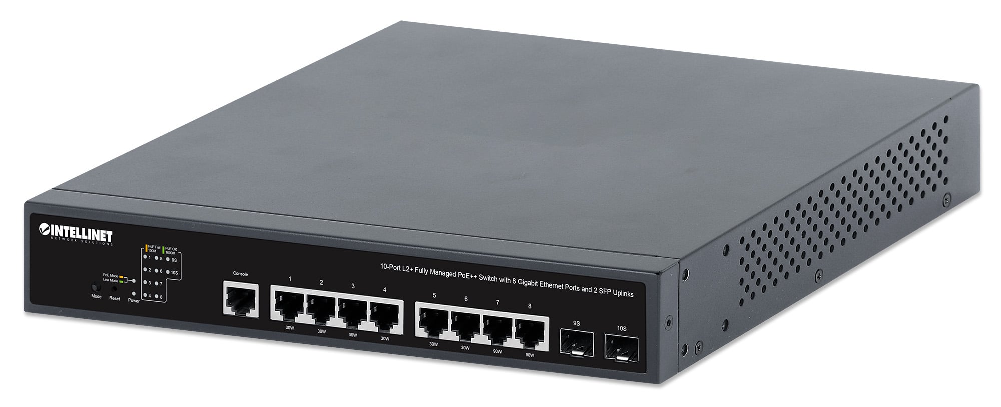 Switch PoE++ 10 porte L2 Fully Managed con 8 porte Ethernet Gigabit e 2 SFP Uplink - Intellinet I-SWHUB POE-003