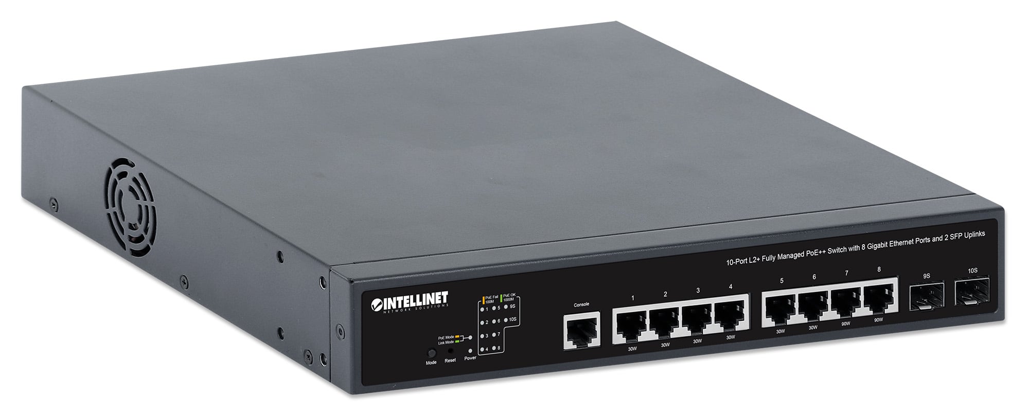 Switch PoE++ 10 porte L2 Fully Managed con 8 porte Ethernet Gigabit e 2 SFP Uplink - Intellinet I-SWHUB POE-003