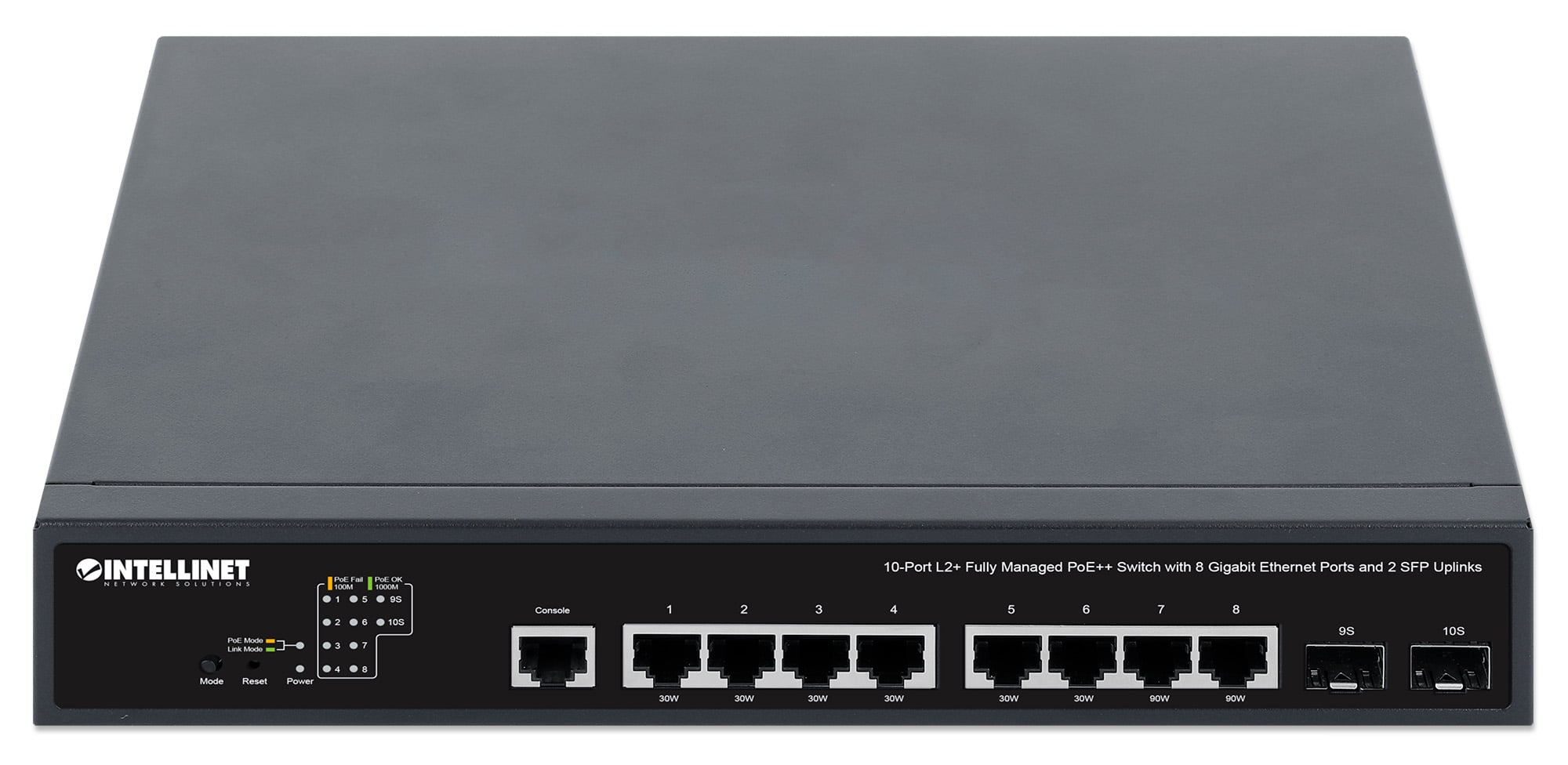 Switch PoE++ 10 porte L2 Fully Managed con 8 porte Ethernet Gigabit e 2 SFP Uplink - Intellinet I-SWHUB POE-003