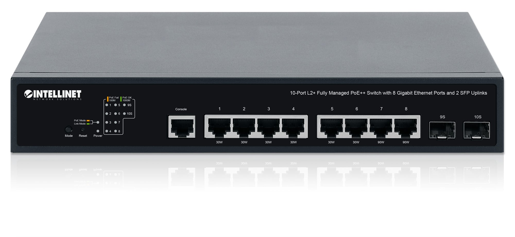 Switch PoE++ 10 porte L2 Fully Managed con 8 porte Ethernet Gigabit e 2 SFP Uplink - Intellinet I-SWHUB POE-003